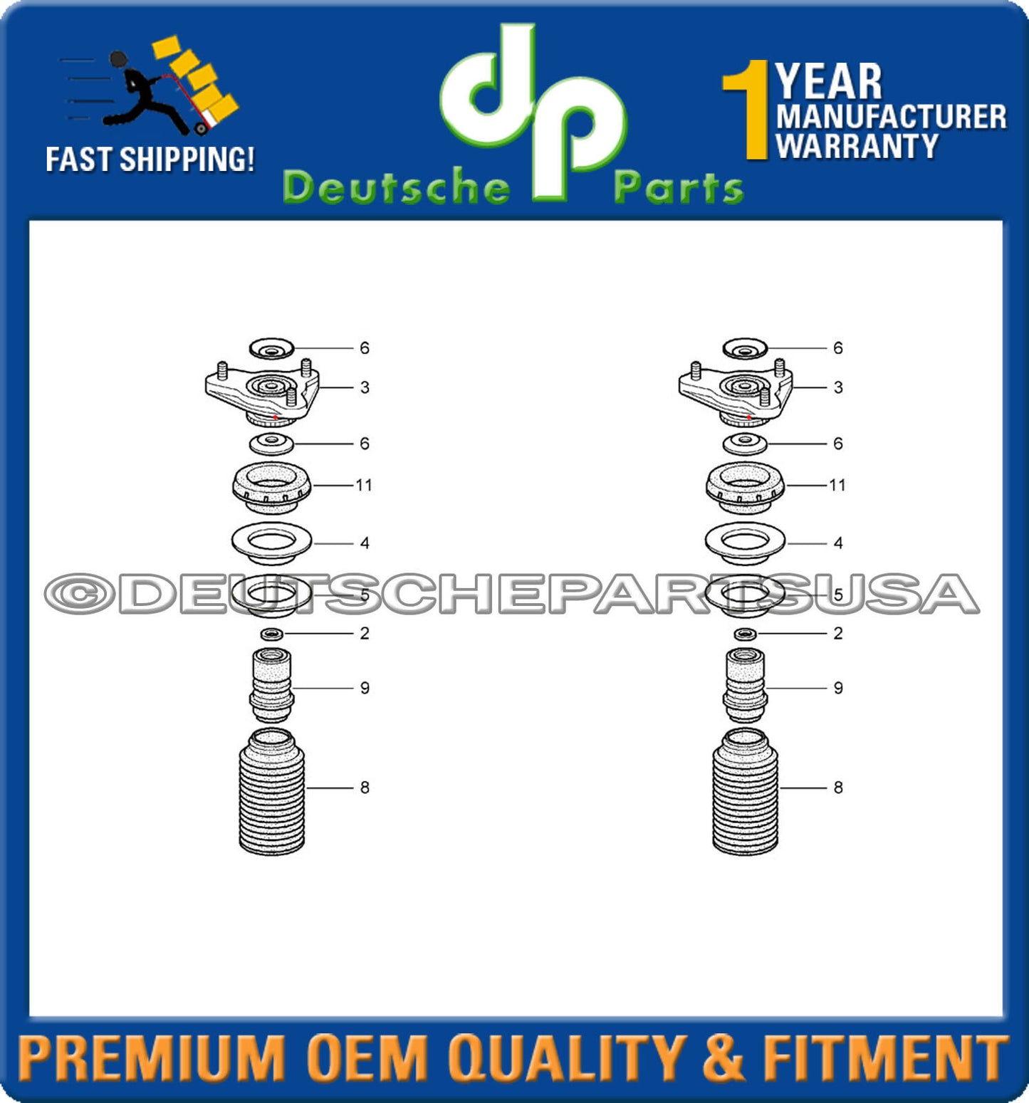 Porsche 911 997 C2 Front Upper Strut Mounts Bearings Bump Stop Plate Kit 18