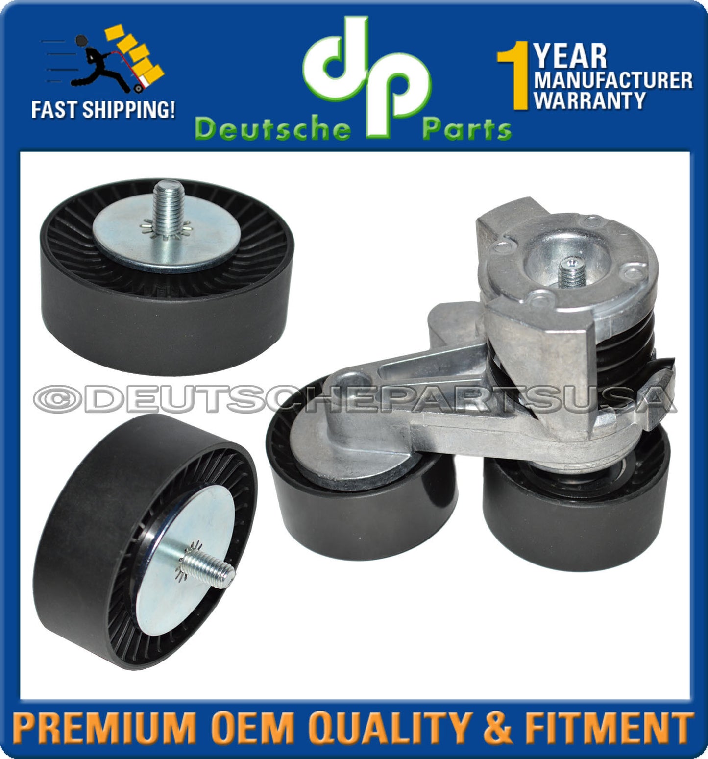 BMW E90 E92 Belt Tensioner W/ Pulley + Idler Pulley Kit 11287563927 11287556251