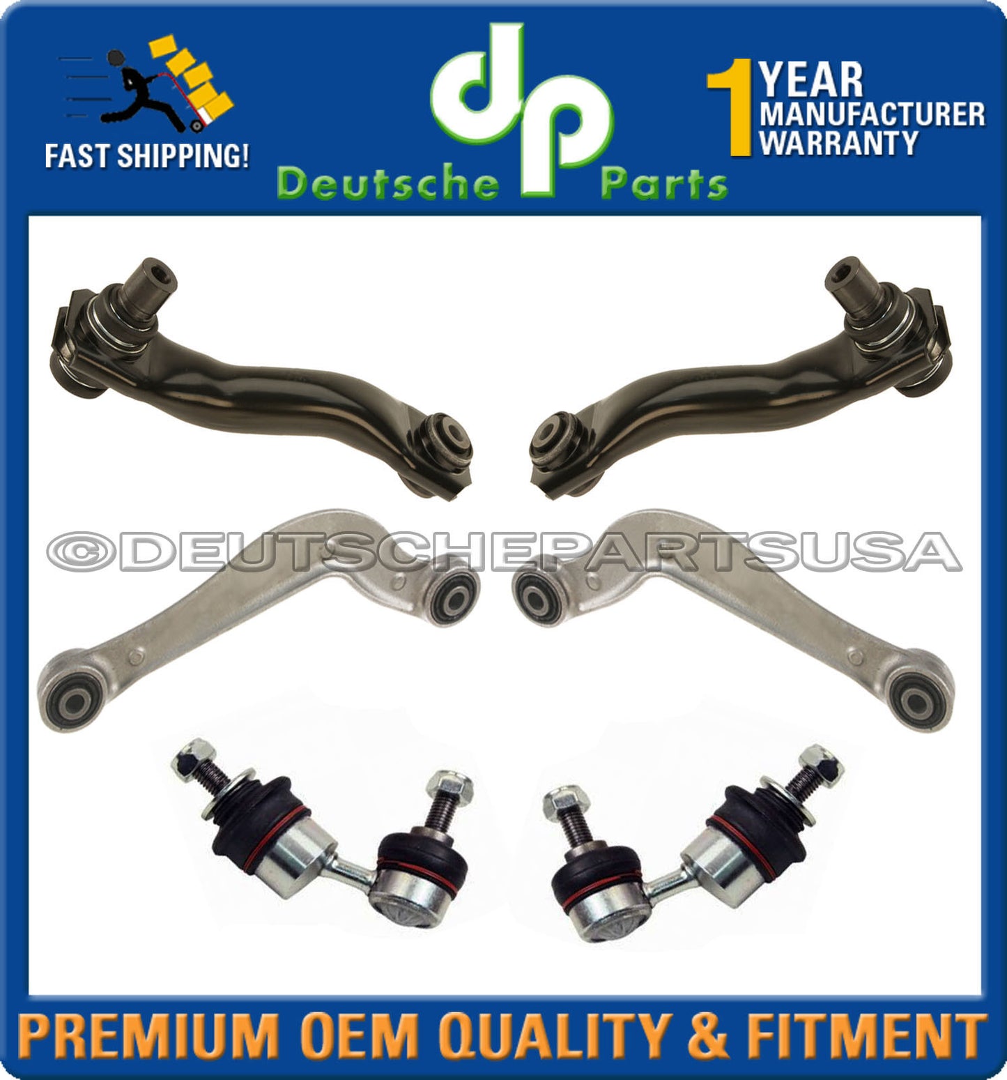 Jaguar X-Type REAR UPPER + LOWER CONTROL ARM + Bushing + Sway Bar Link Kit 6 Pc