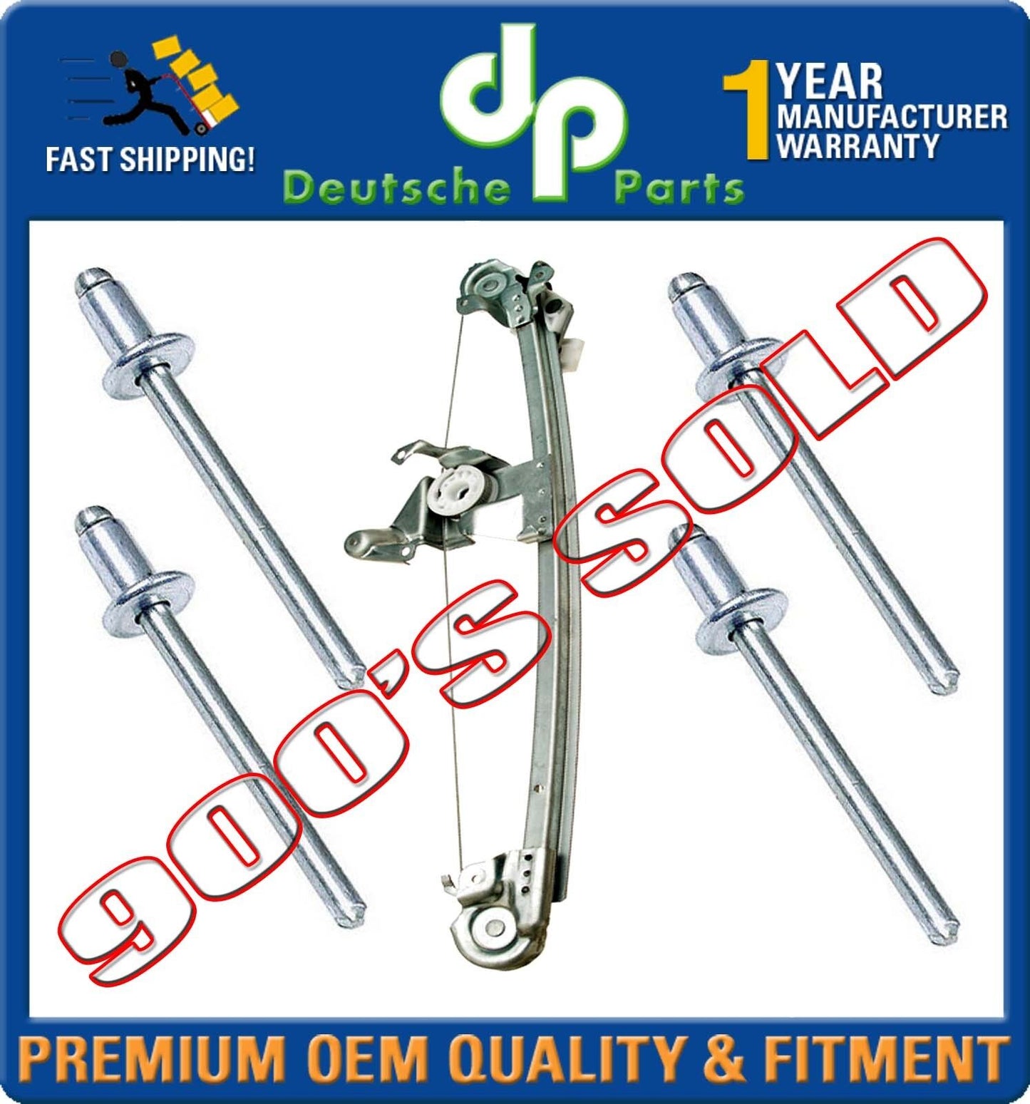 MERCEDES W210 E320 E430 E55 REAR RIGHT WINDOW REGULATOR + 4 PIECES RIVET PIN SET