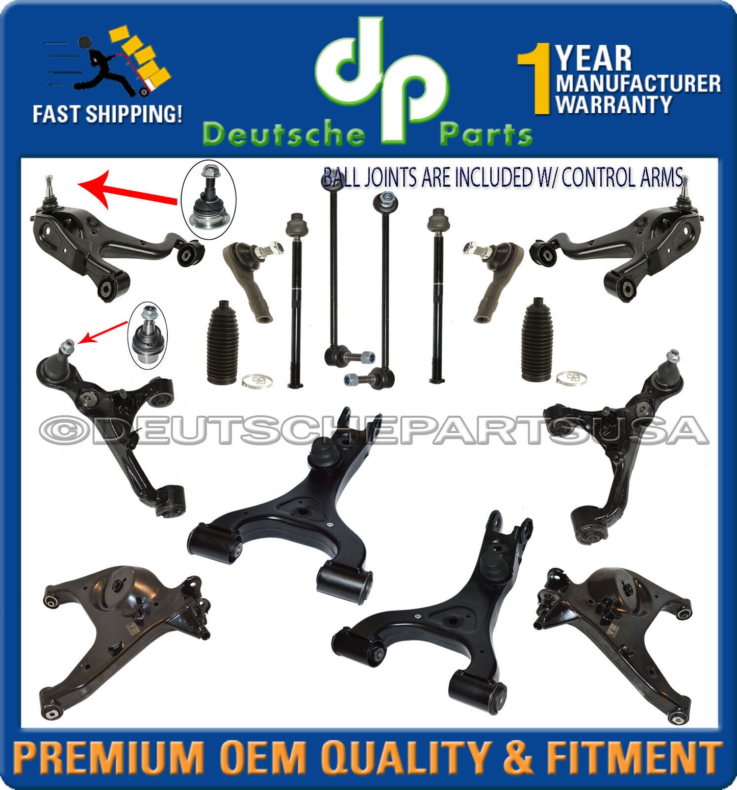 LAND RANGE ROVER SPORT FRONT & REAR LOWER + UPPER CONTROL ARM BALL JOINT KIT 20