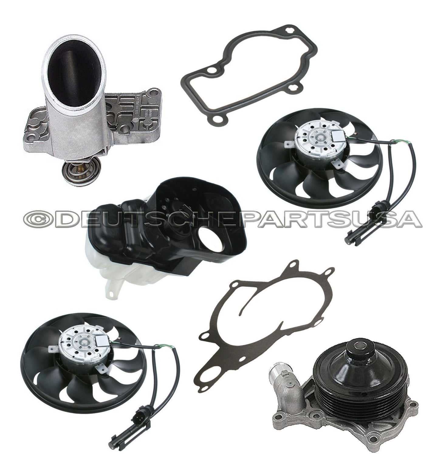 PORSCHE 986 BOXSTER WATER PUMP + THERMOSTAT + FAN MOTOR + EXPANSION TANK SET 7