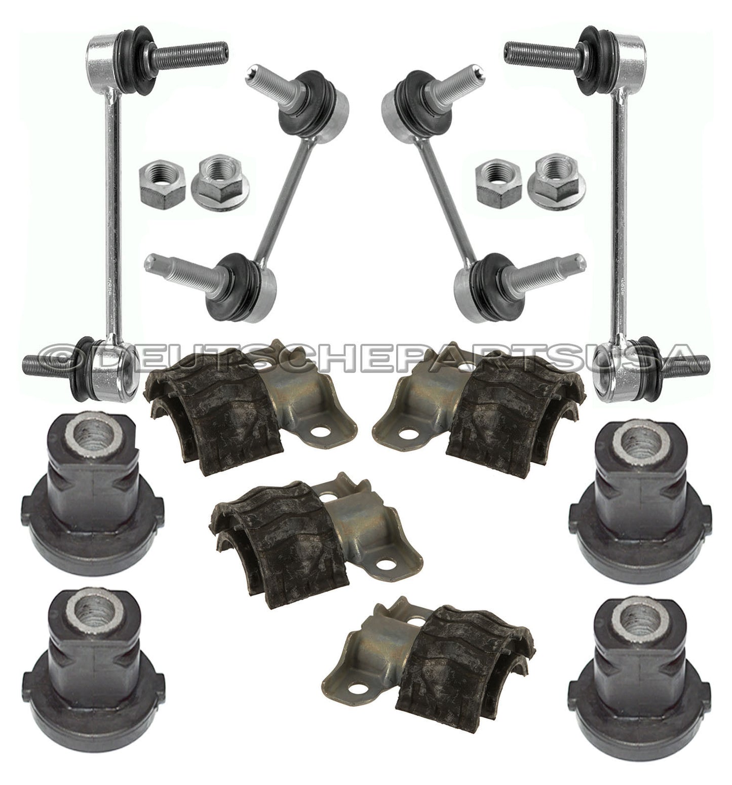 STEERING RACK MOUNT SWAY STABILIZER BAR BUSHINGS + LINKS fr Mercedes W164 SET 12