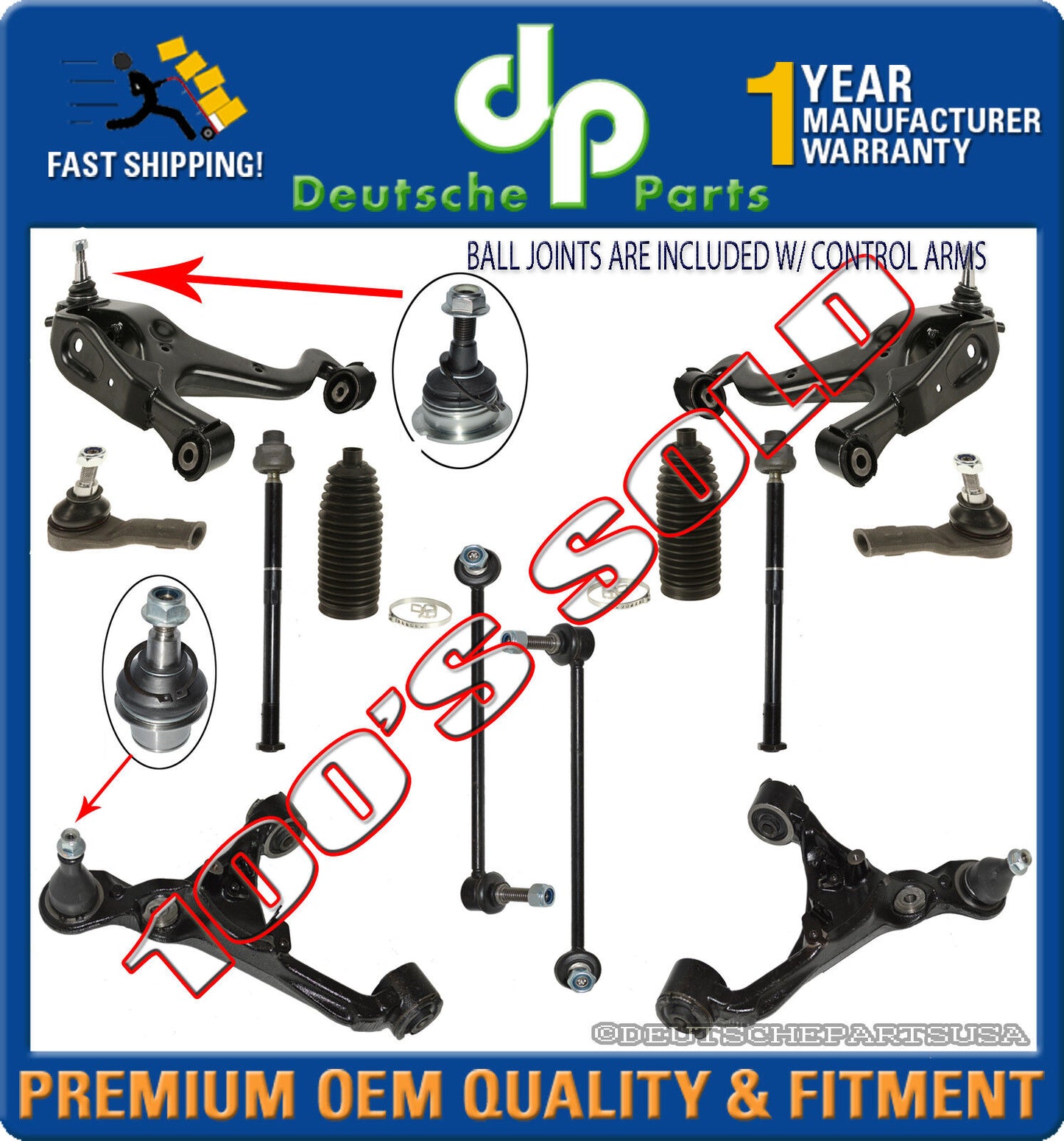 LAND RANGE ROVER SPORT FRONT LOWER UPPER CONTROL ARM BALL JOINT SUSPENSION KIT
