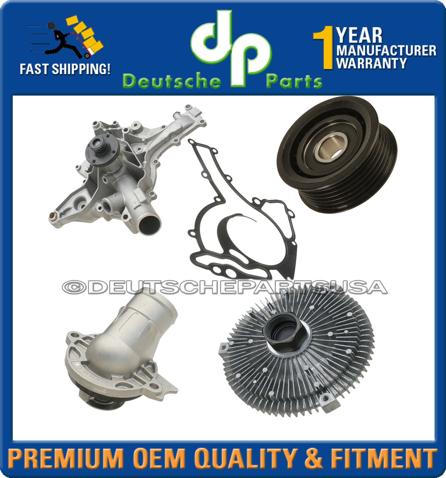 MERCEDES W163 ML320 ML350 WATER PUMP IDLER PULLEY THERMOSTAT FAN CLUTCH KIT