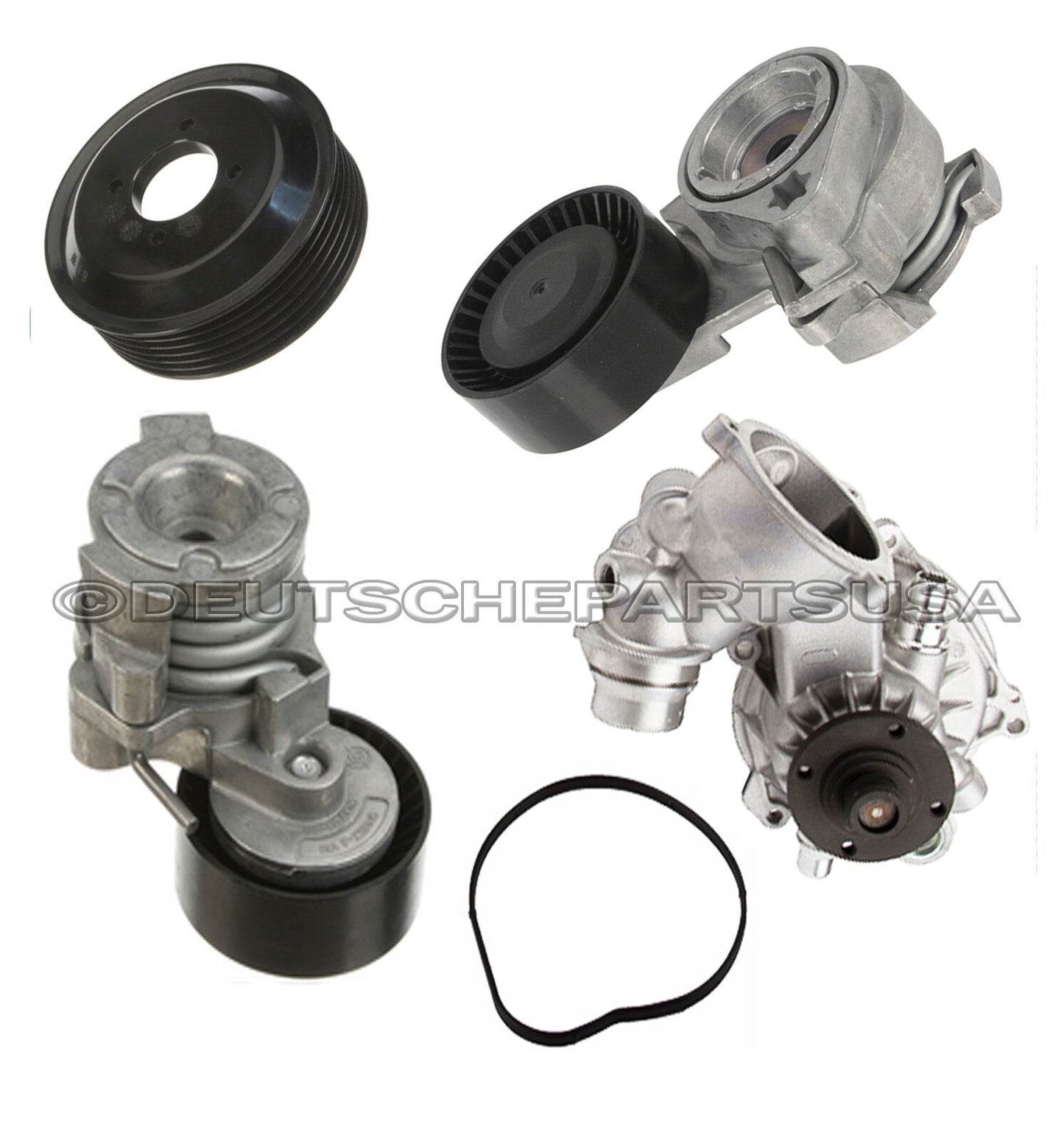 A/C Water Pump + PULLEY + Gasket + A/C Belt Tensioner x 2 for BMW E53 X5 SET 5