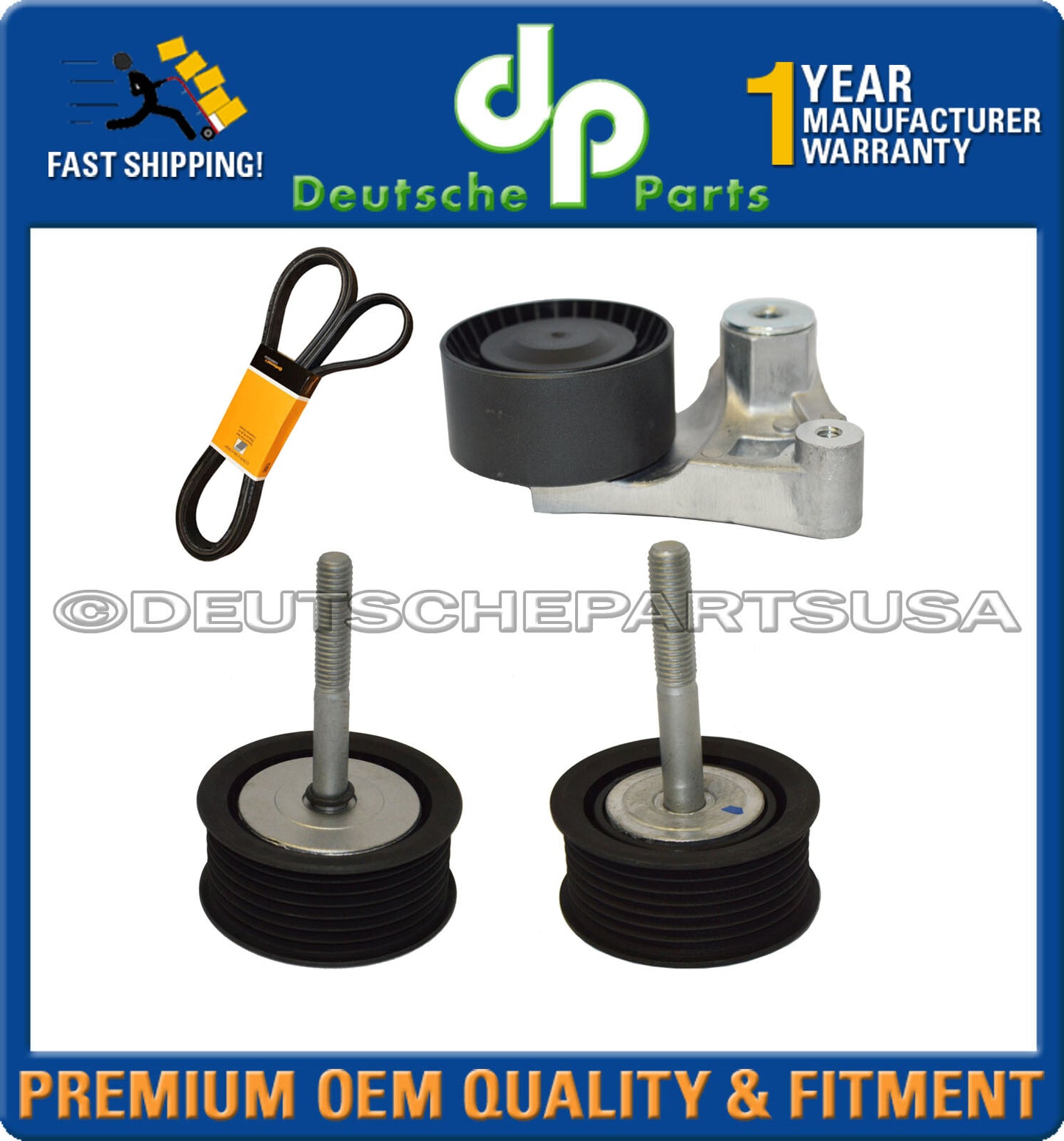 Porsche Cayenne Panamera Drive Belt Idler Pulley Belt Tensioner w/Arm Belt Set 4