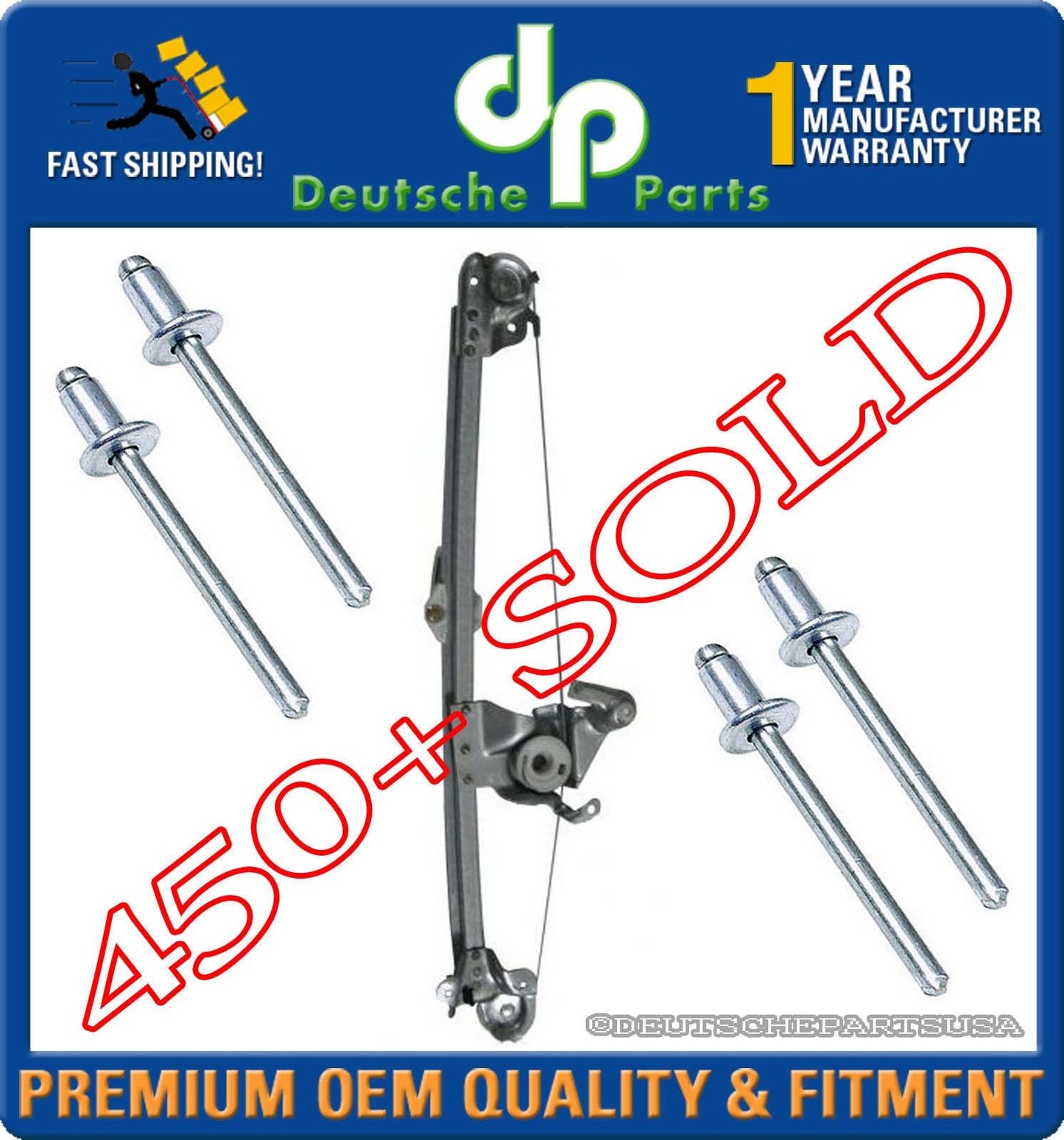 MERCEDES W210 E320 E430 E55 REAR LEFT WINDOW REGULATOR + 4 PIECES RIVET PIN SET