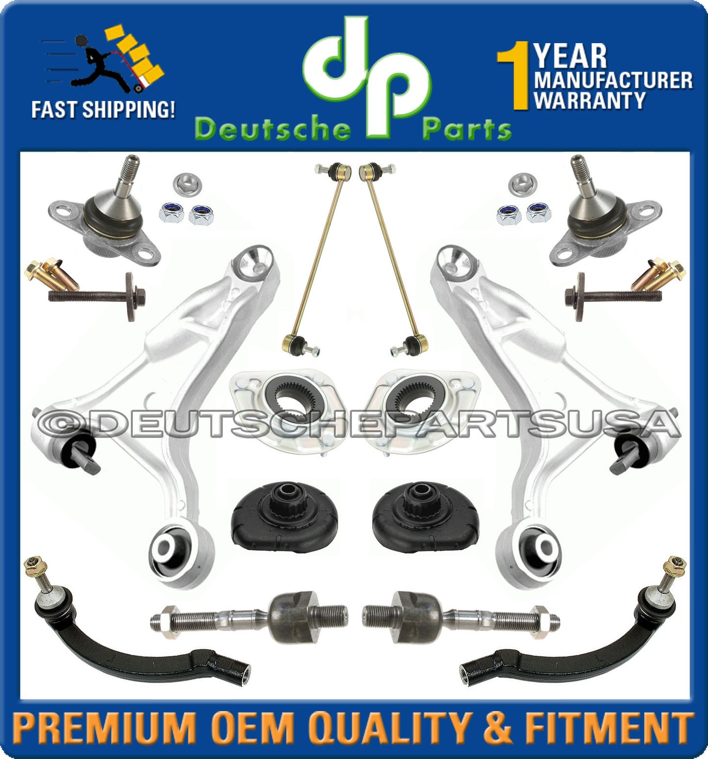 01-03 VOLVO S80 CONTROL ARMS BALL JOINTS TIE RODS STRUT MOUNTS SUSPENSION KIT 14