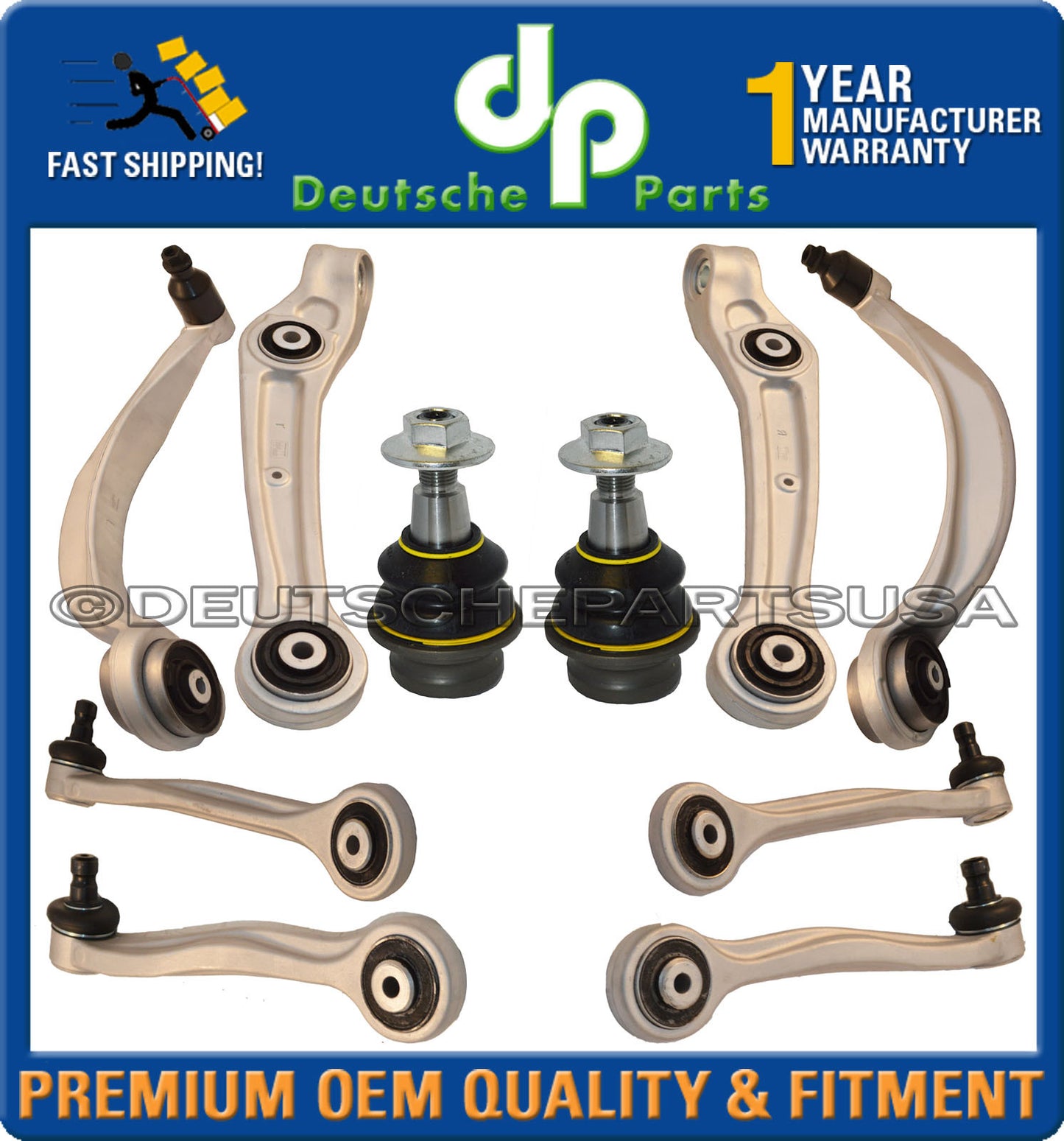 Audi A8 QUATTRO FRONT UPPER LOWER CONTROL ARM ARMS BALL JOINTS SUSPENSION KIT 10