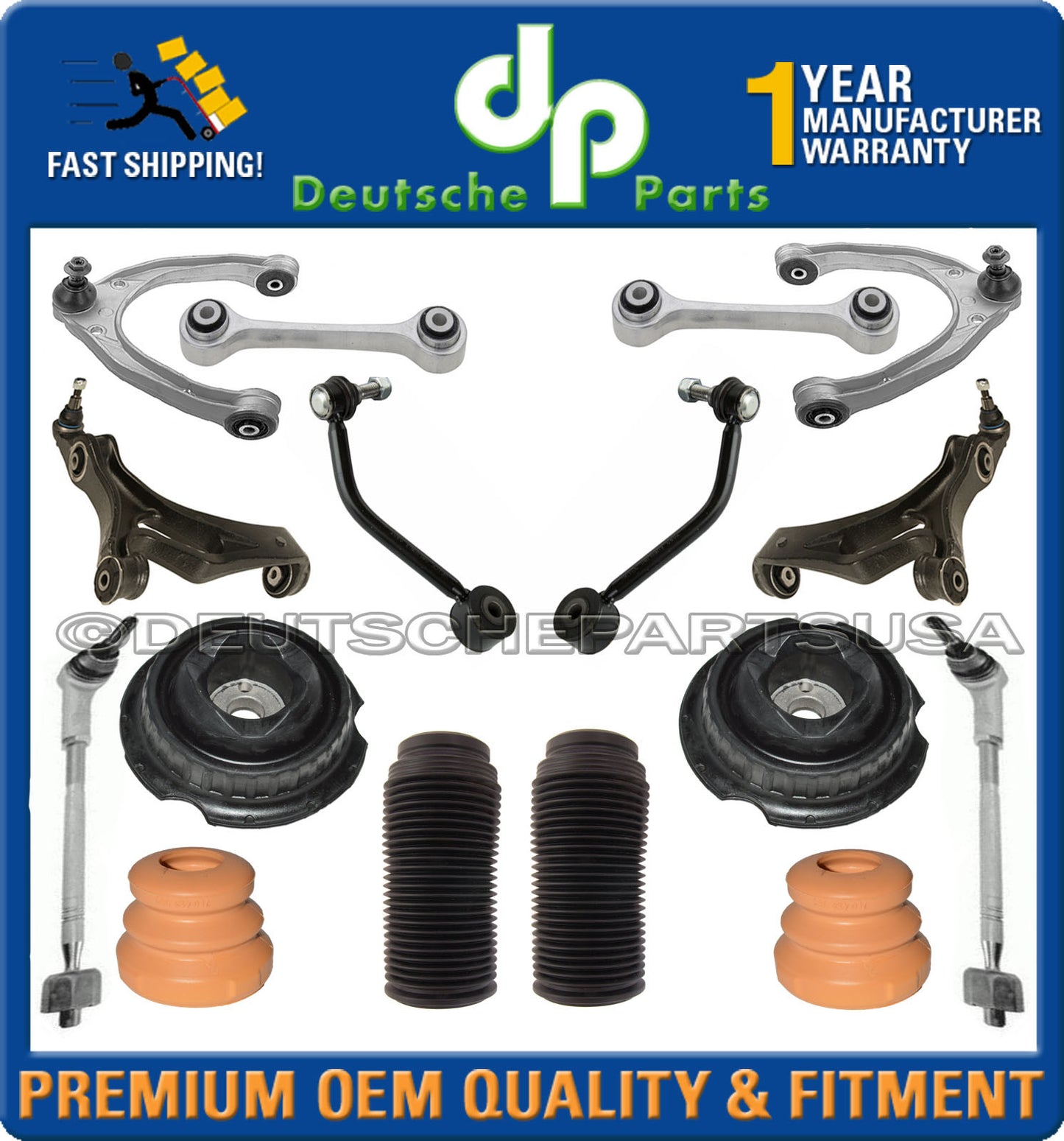 VW TOUAREG Upper + Lower Control Arms Ball Joints Strut Mount SUSPENSION KIT 16