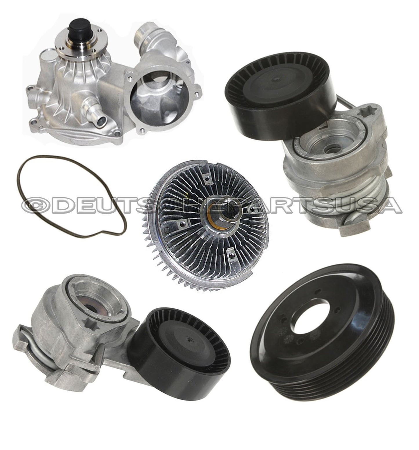 WATER PUMP ALUMINUM PULLEY BELT TENSIONERS FAN CLUTCH for BMW 7 E65 E66 SET 6