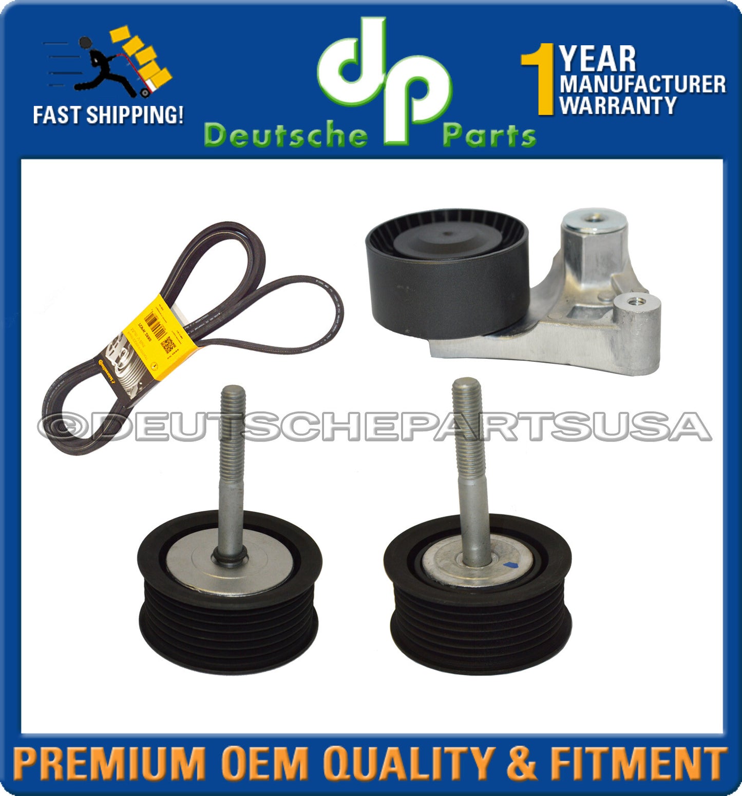 Porsche Cayenne Panamera Drive Belt Idler Pulley Belt Tensioner w/Arm Belt Set 4