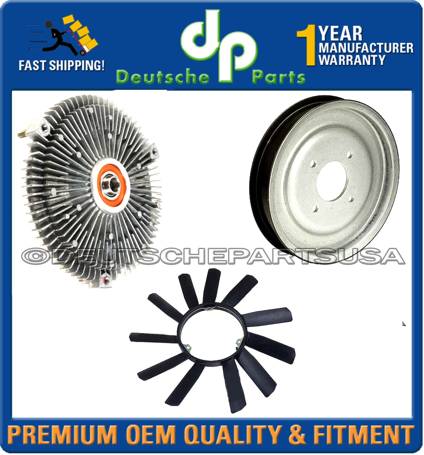 MERCEDES-BENZ W201 VISCOUS ENGINE COOLING FAN CLUTCH + FAN BLADE + PULLEY KIT 3