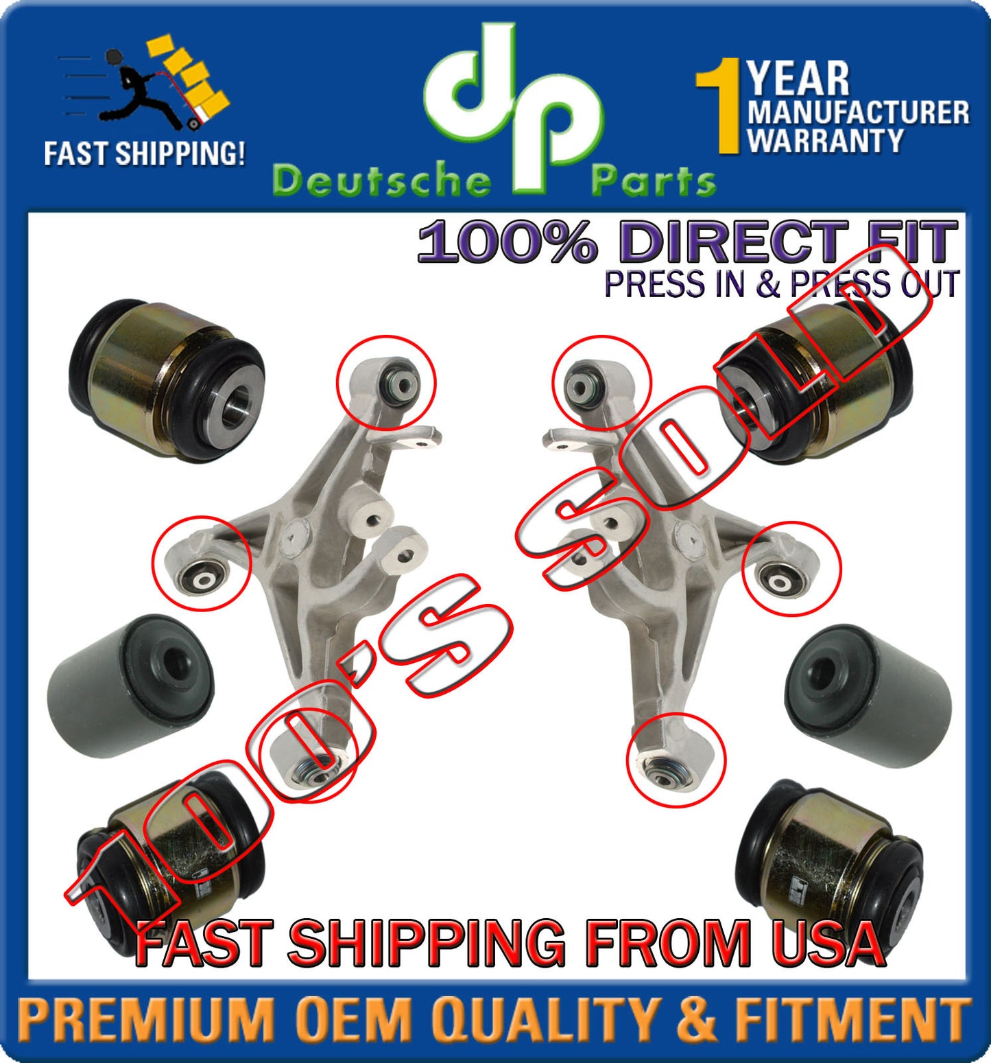 JAGUAR XK XKR Rear Lower Control Arm Fluid Hydrabush HYDRA bushings SET 6
