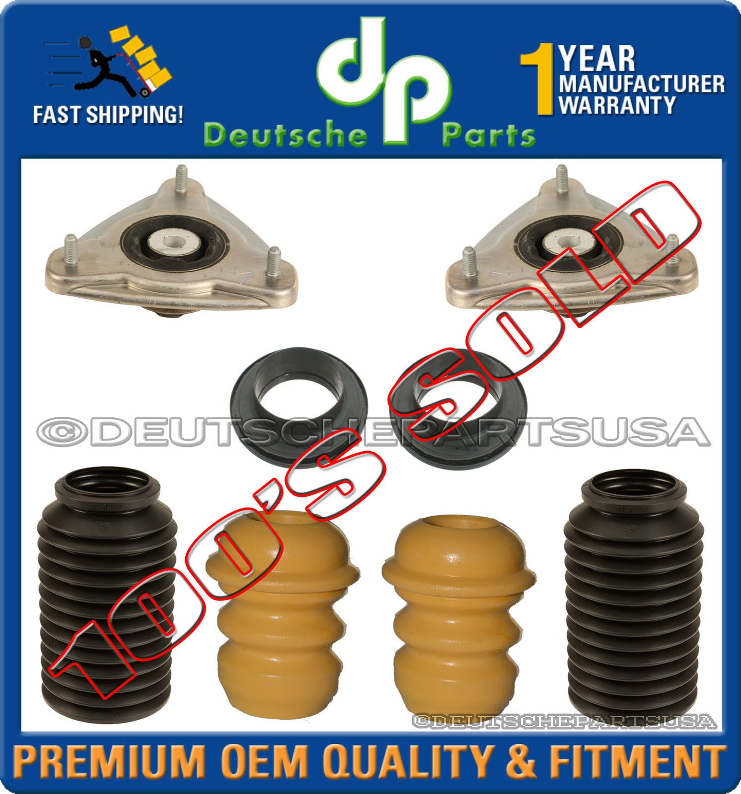 Porsche 911 997 C2 Front Upper Strut Mounts Bearings Bump Stop Plate Kit 18