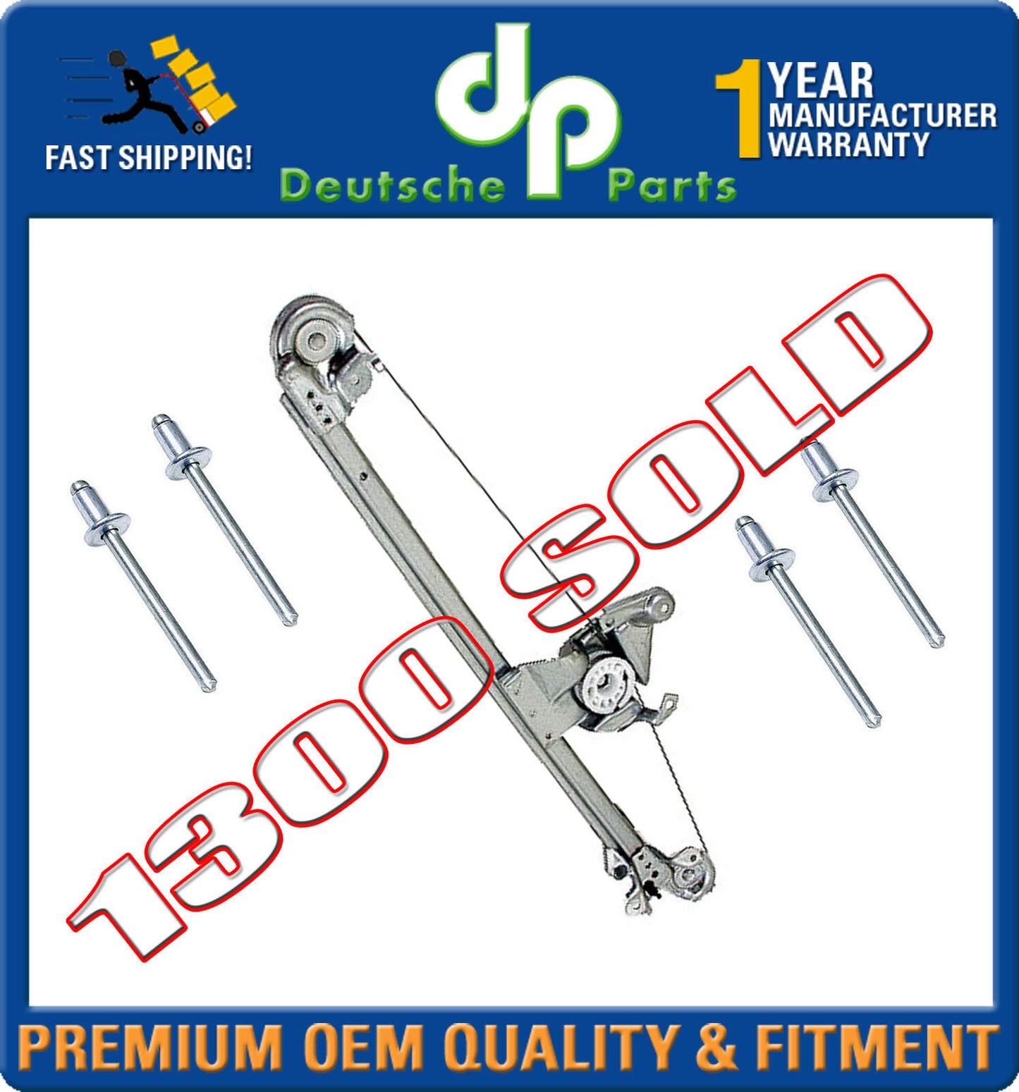 MERCEDES W210 E320 E430 E55 REAR LEFT WINDOW REGULATOR + 4 PIECES RIVET PIN SET