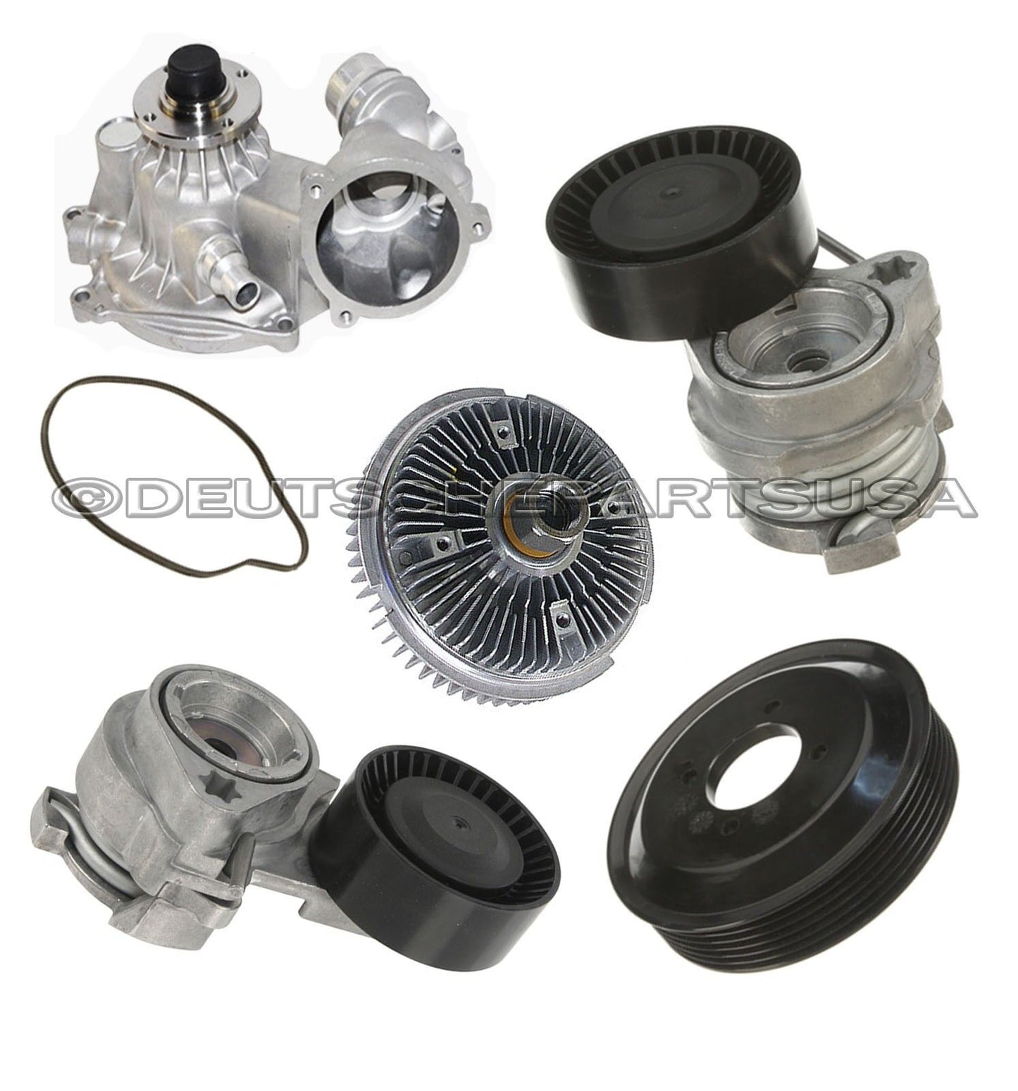 WATER PUMP ALUMINUM PULLEY BELT TENSIONERS FAN CLUTCH for BMW 7 E65 E66 SET 6