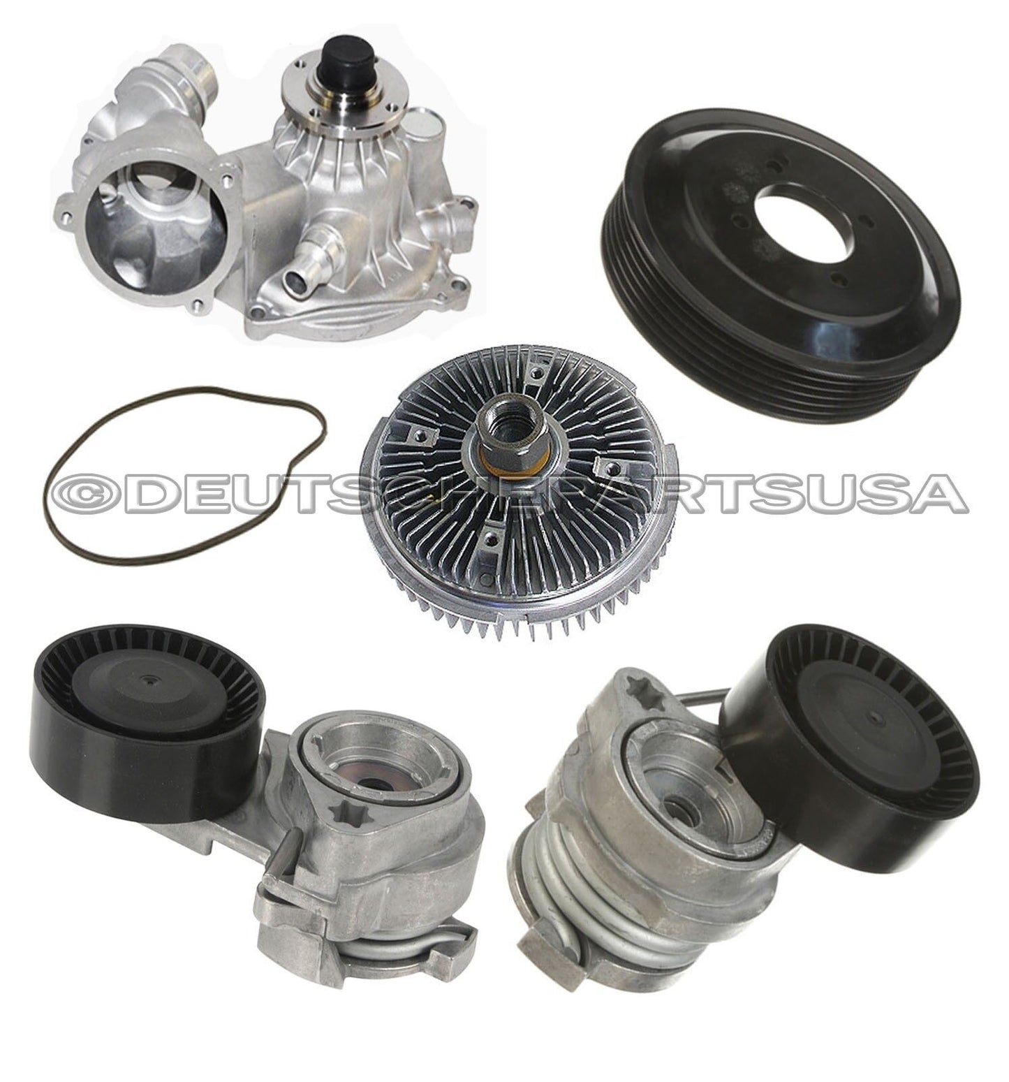 WATER PUMP ALUMINUM PULLEY BELT TENSIONERS FAN CLUTCH for BMW 7 E65 E66 SET 6