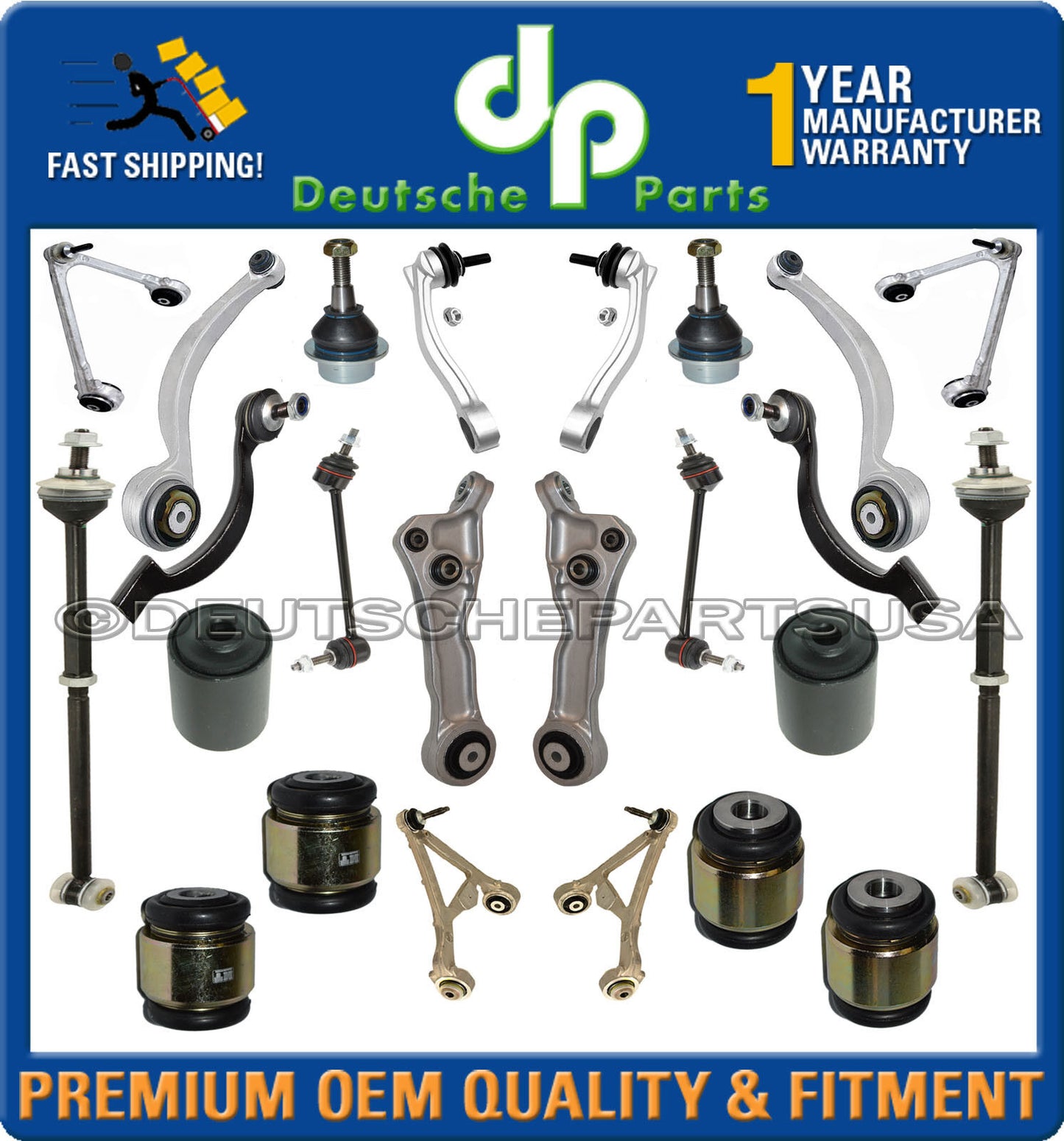 UPPER + LOWER CONTROL ARMS BALL JOINTS BUSHING TOE LINK TIE ROD JAGUAR XJ8 Set24