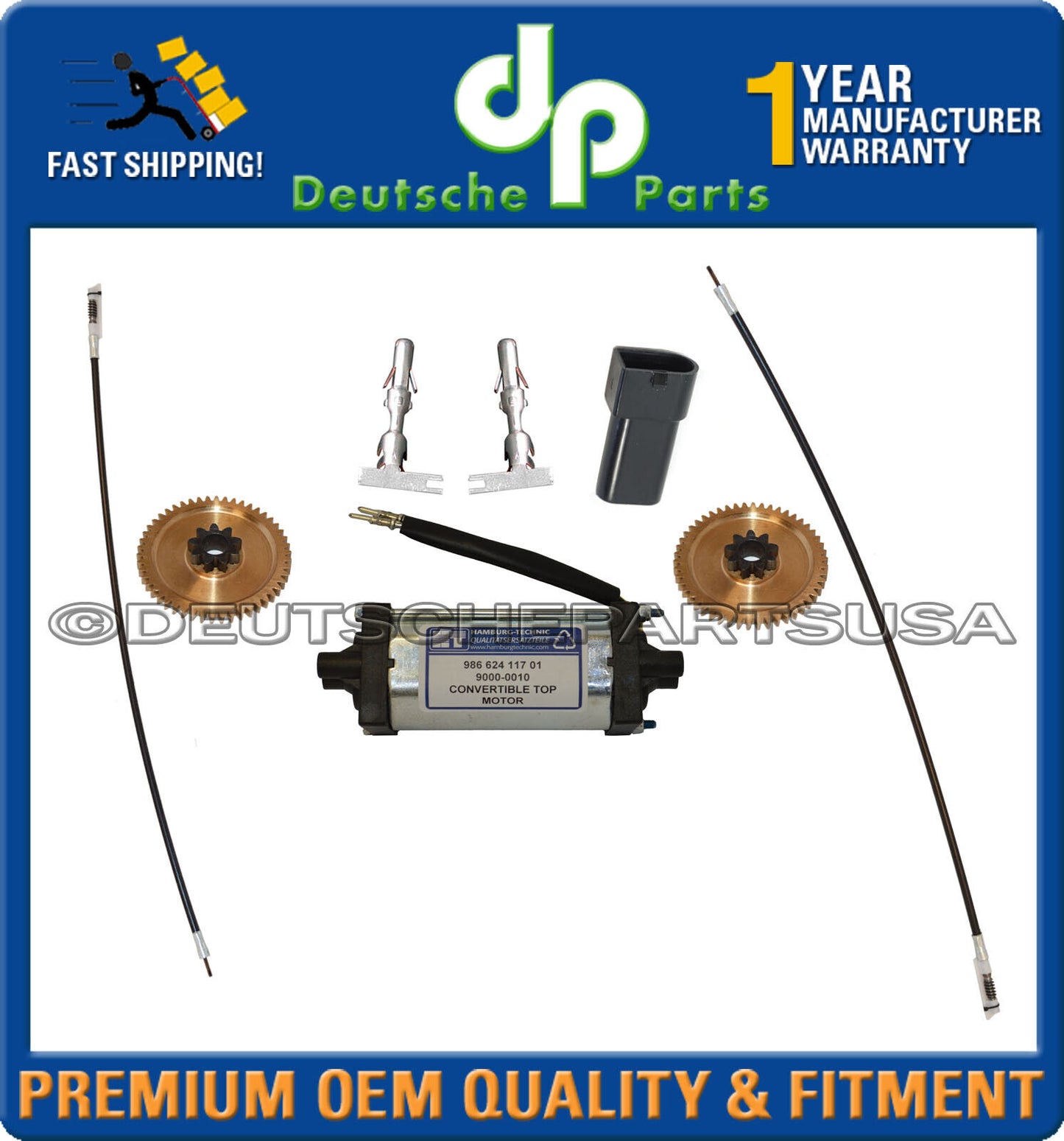 PORSCHE 911 CARRERA 964 993 CONVERTIBLE TOP MOTOR CABLE w/ GEAR CONNECTORS Set