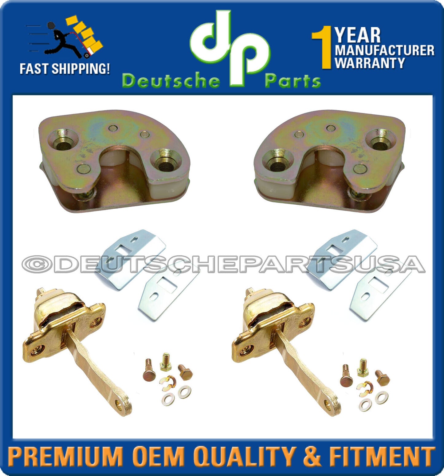 PORSCHE 911 912 DOOR STRIKE PLATES STOP CHECK STRAP Repair Plate KIT SET 8