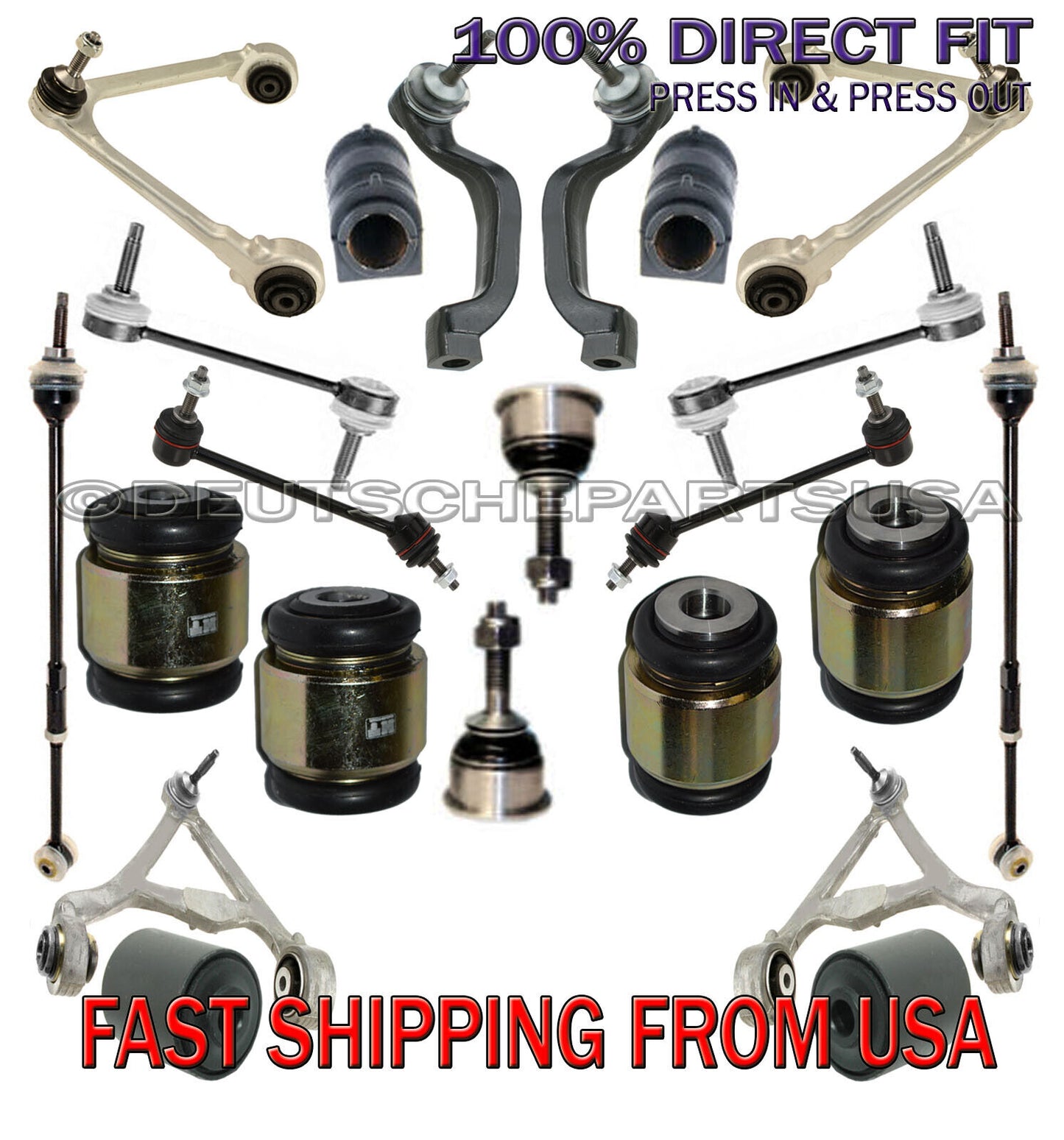 JAGUAR S-TYPE FRONT + REAR CONTROL ARMS BALL JOINT HYDRABUSHES SUSPENSION KIT 22