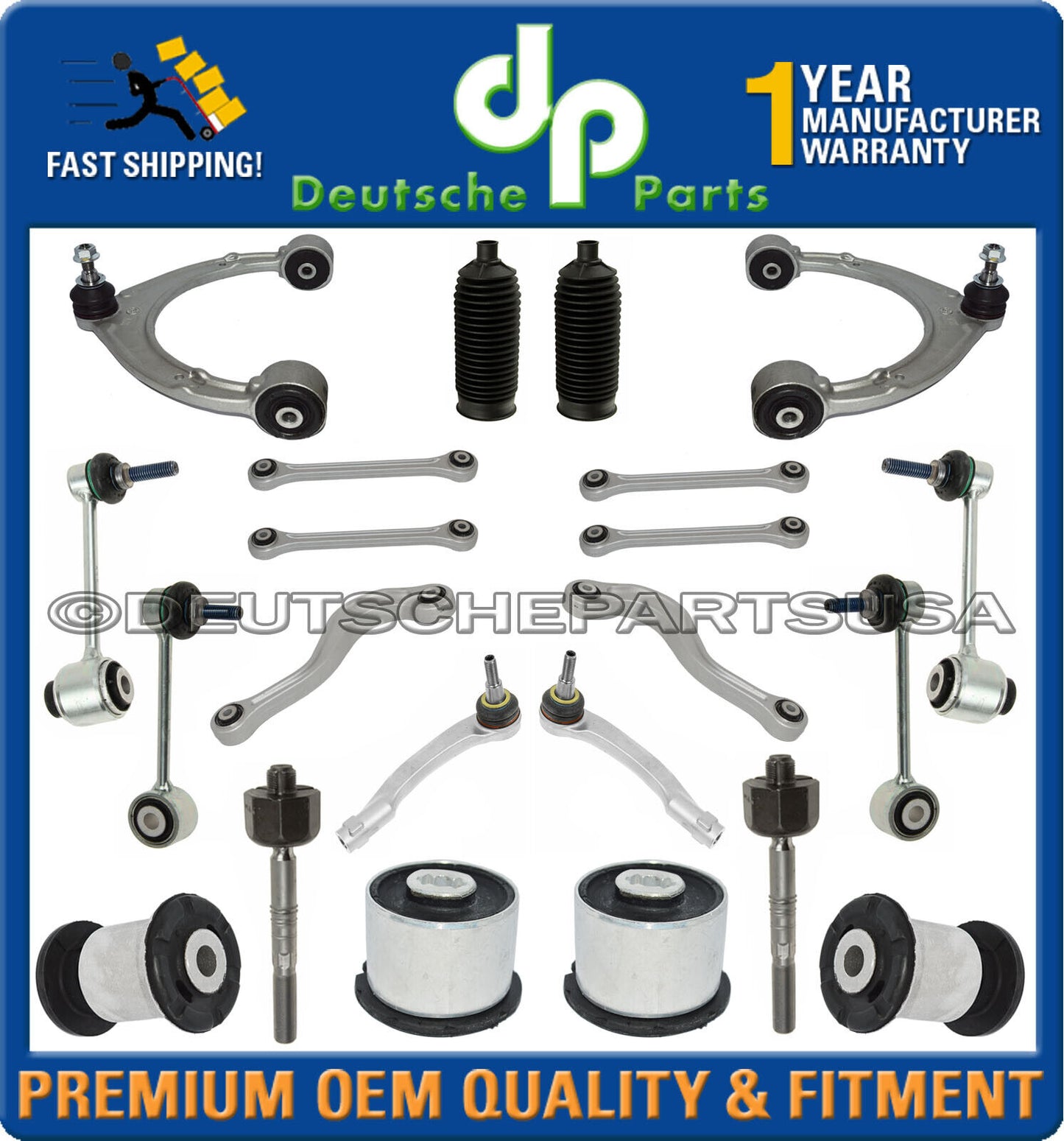 Porsche Panamera Front + REAR Control Arm Ball Joint Tie Rod Suspension Kit 22