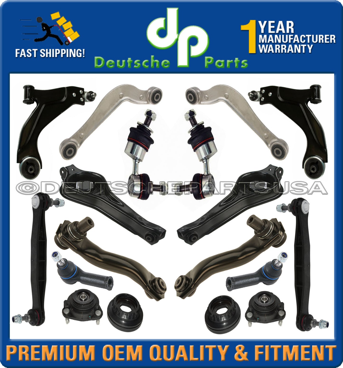 Jaguar X-Type FRONT + REAR CONTROL ARM BALL JOINT + Tie Rod STRUT MOUNT Kit 18