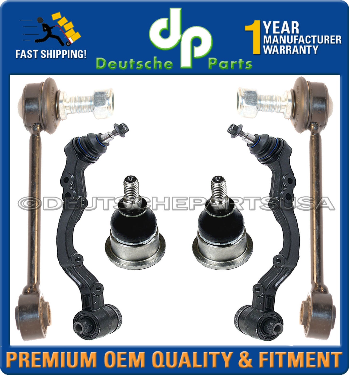 JAGUAR FRONT LOWER + UPPER CONTROL ARMS BALL JOINT + SWAY BAR LINKS L + R SET 6