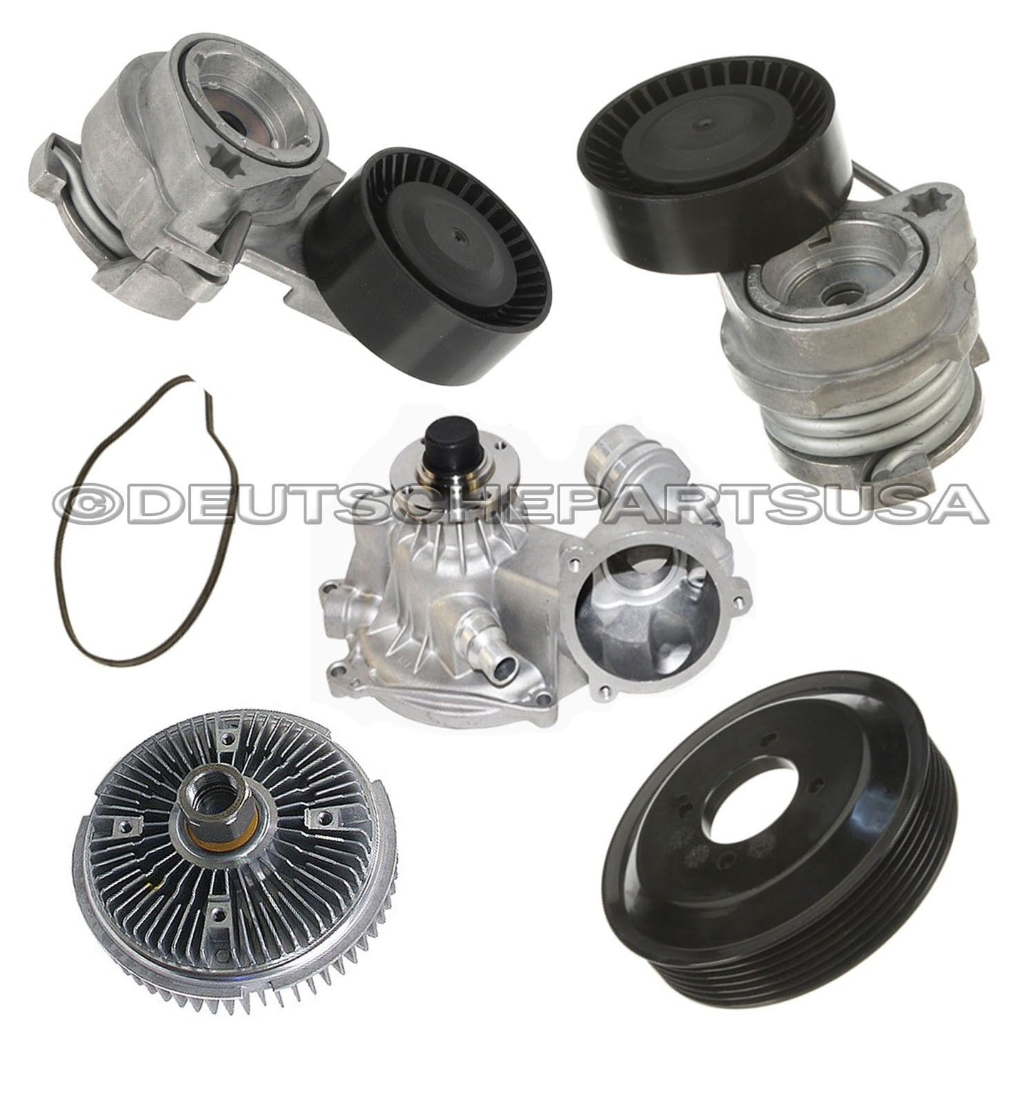 WATER PUMP ALUMINUM PULLEY BELT TENSIONERS FAN CLUTCH for BMW 7 E65 E66 SET 6