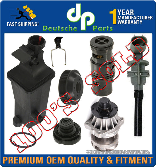 Water PUMP + PULLEY + Expansion Tank + Cap + Oil COOLER Thermostat for BMW X3