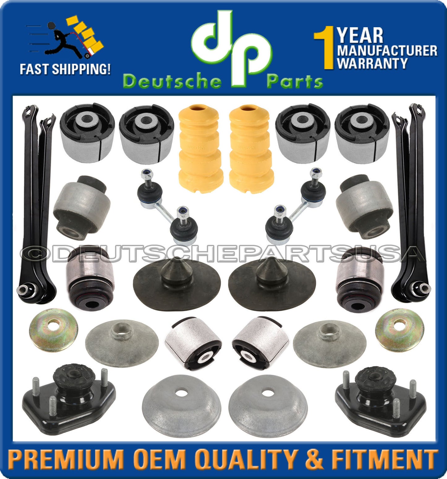 REAR AXLE TRAILING CONTROL ARMS BUSHINGS STRUT SHOCK MOUNTS fr BMW E83 X3 SET 28