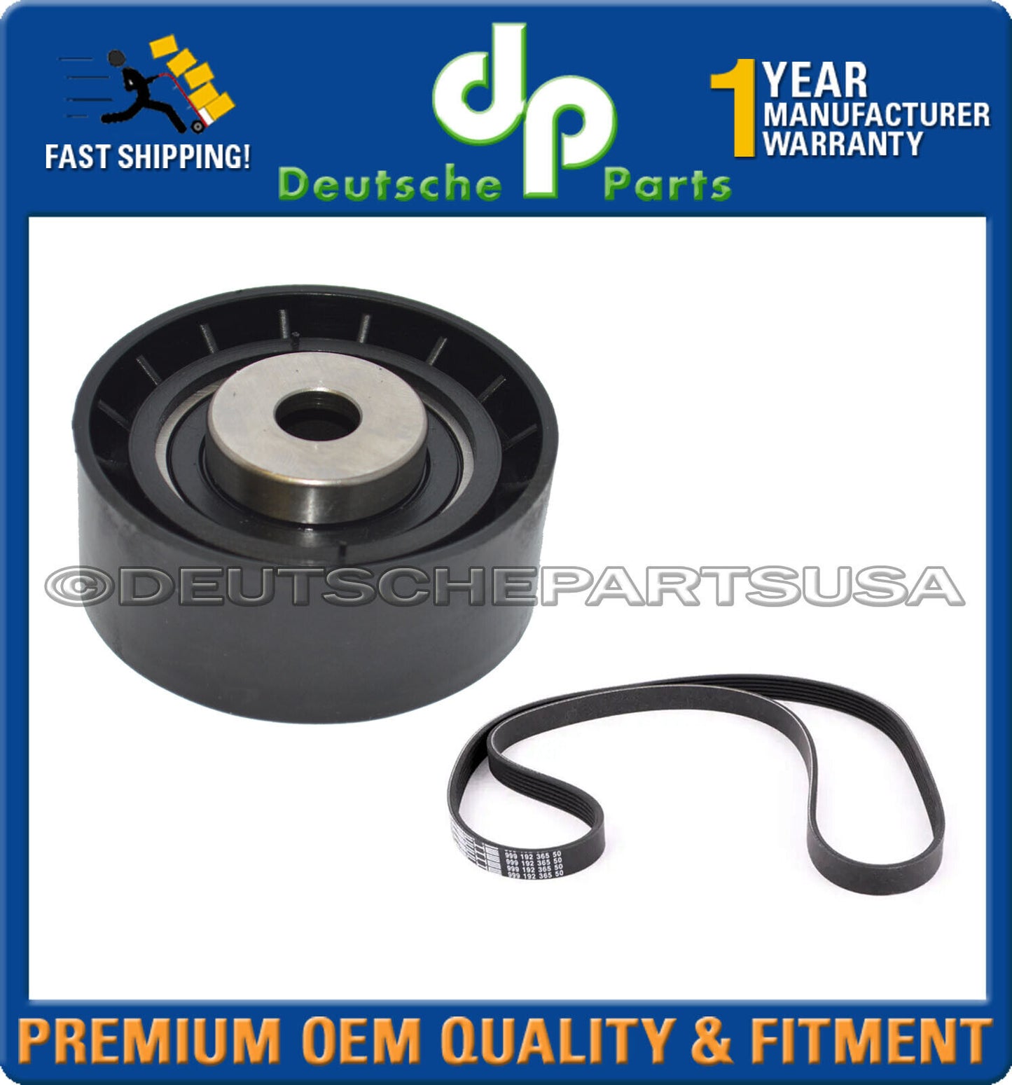 Porsche 911 Turbo A/C Drive Belt Tensioner Pulley + Drive Belt 93012621601 Set 2