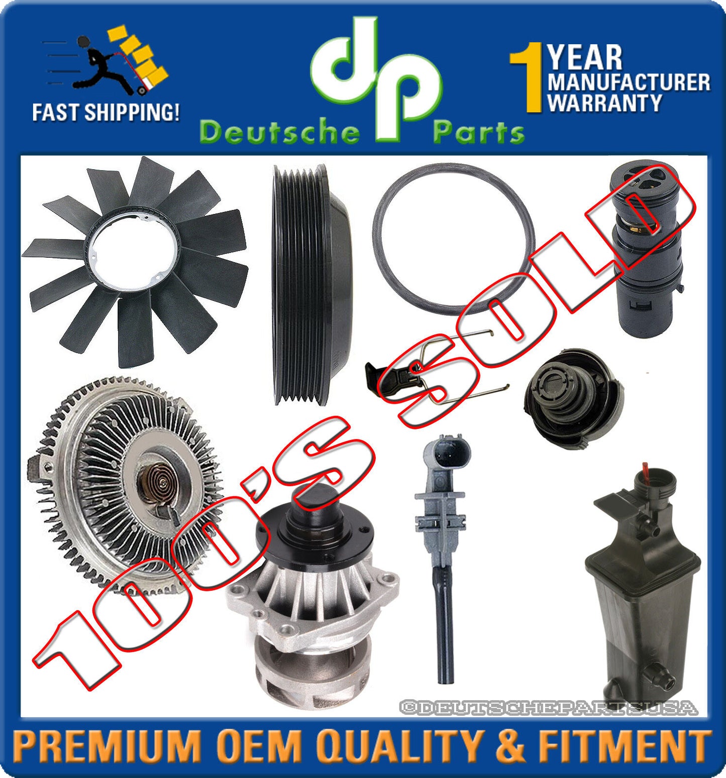 WATER PUMP PULLEY FAN BLADE CLUTCH THERMOSTAT EXPANSION TANK CAP KIT for BMW E46