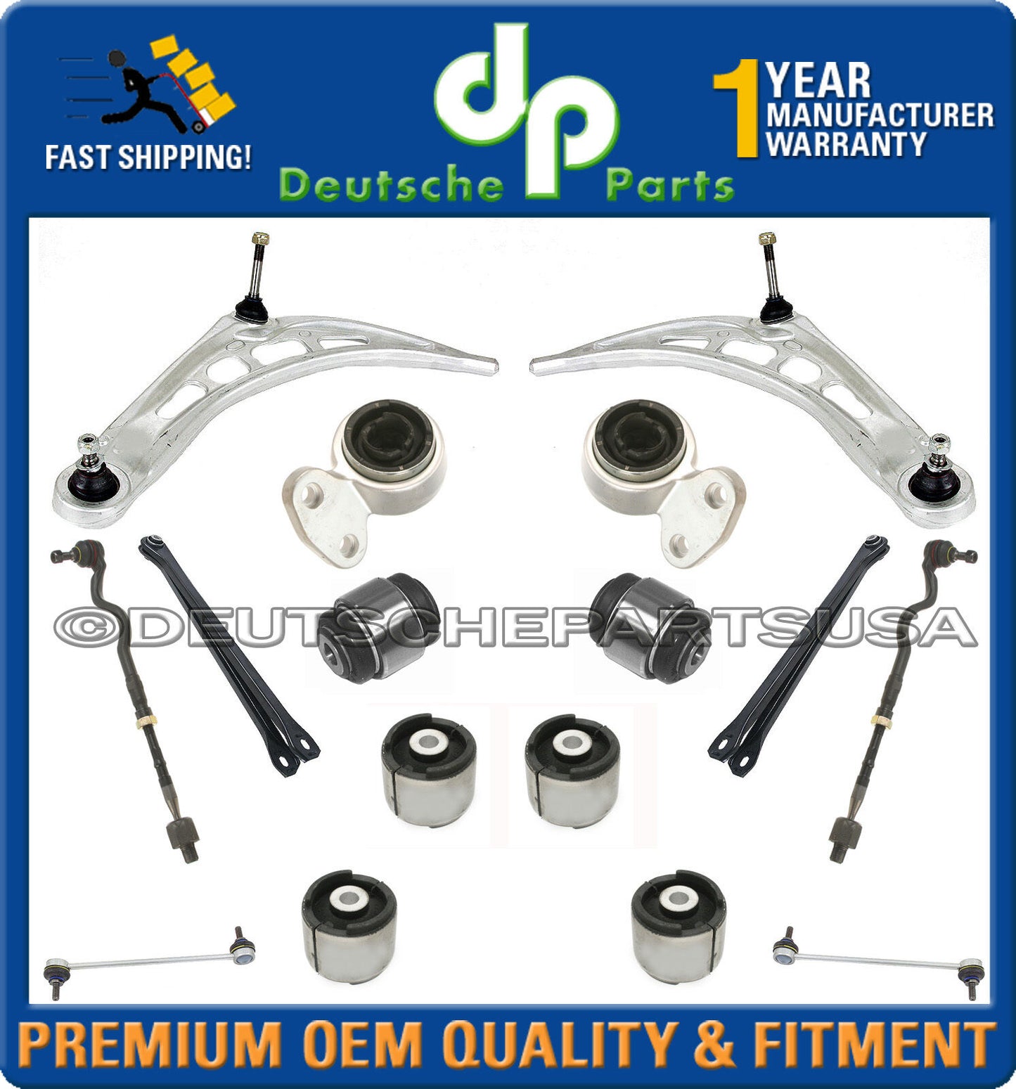 FRONT + REAR AXLE CONTROL ARMS BALL JOINTS TIE RODS SUSPENSION KIT for BMW E46