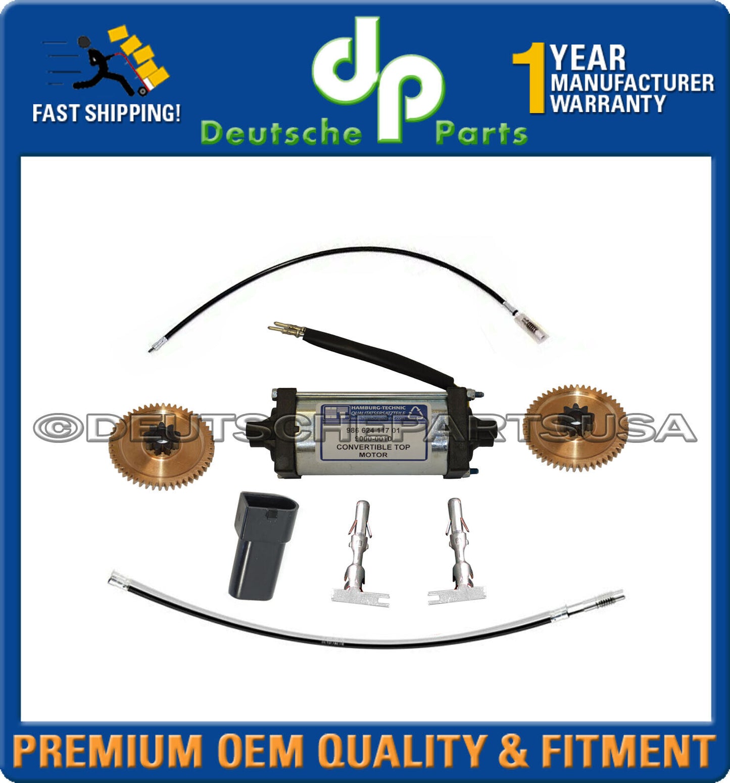 PORSCHE 911 993 CONVERTIBLE TOP MOTOR CABLE w/ GEAR CONNECTORS Set