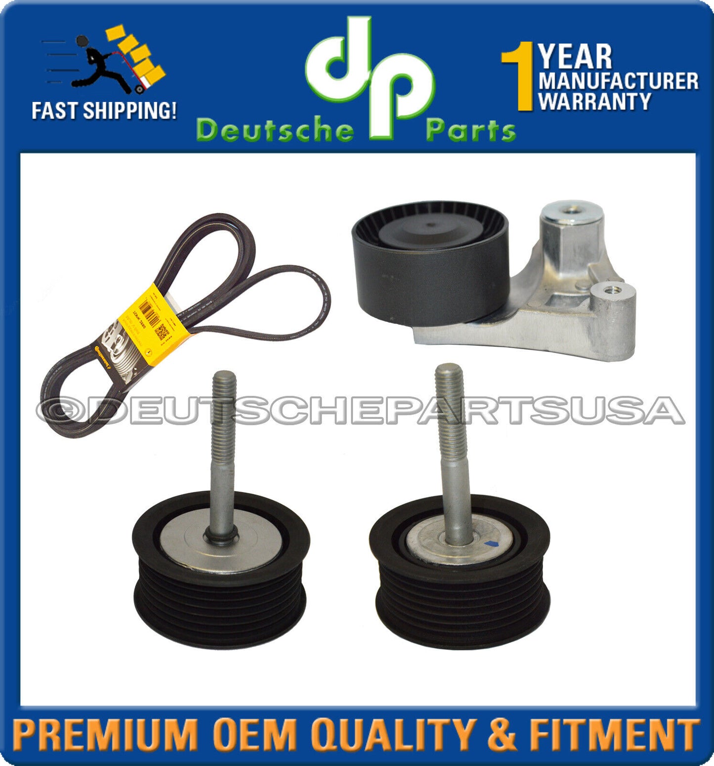 Porsche Cayenne Panamera Drive Belt Idler Pulley Belt Tensioner w/Arm Belt Set 4
