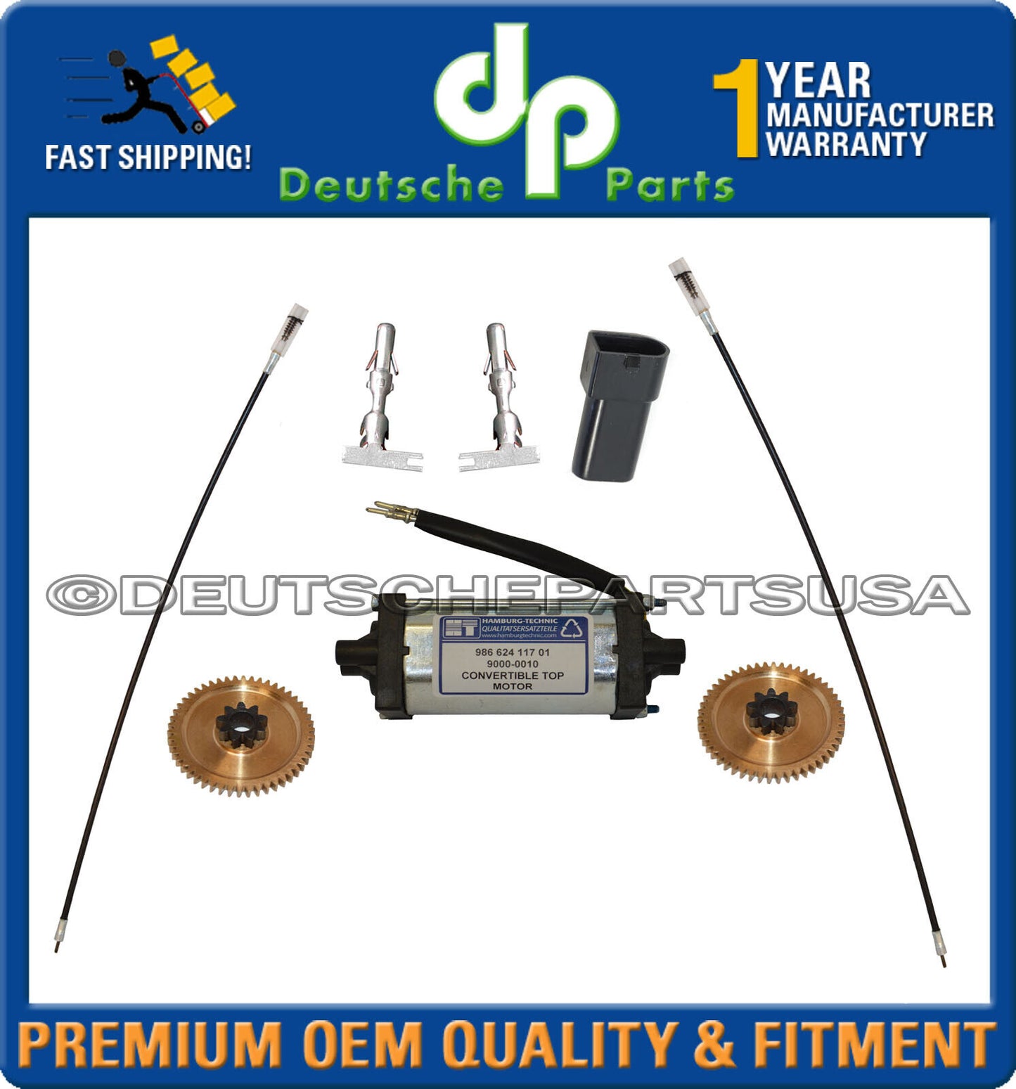 PORSCHE 911 993 CONVERTIBLE TOP MOTOR CABLE w/ GEAR CONNECTORS Set