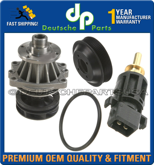 Water Pump & Gasket + Aluminum Pulley+Auxiliary Fan Switch+Bolts For BMW E46 E53