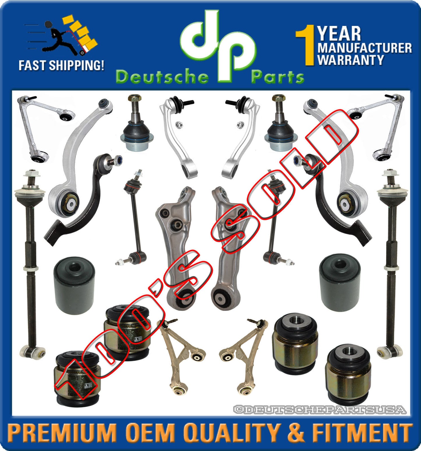 UPPER + LOWER CONTROL ARMS BALL JOINTS BUSHING TOE LINK TIE ROD JAGUAR XJR Set24