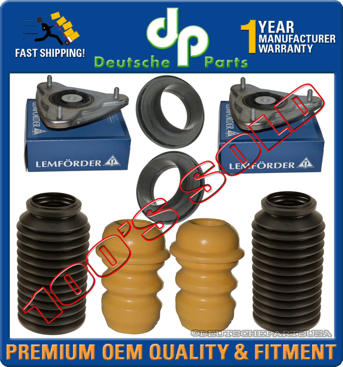 Porsche 911 996 986 987 Front Upper Strut Mounts + Bearings + Bump Stops Set 8