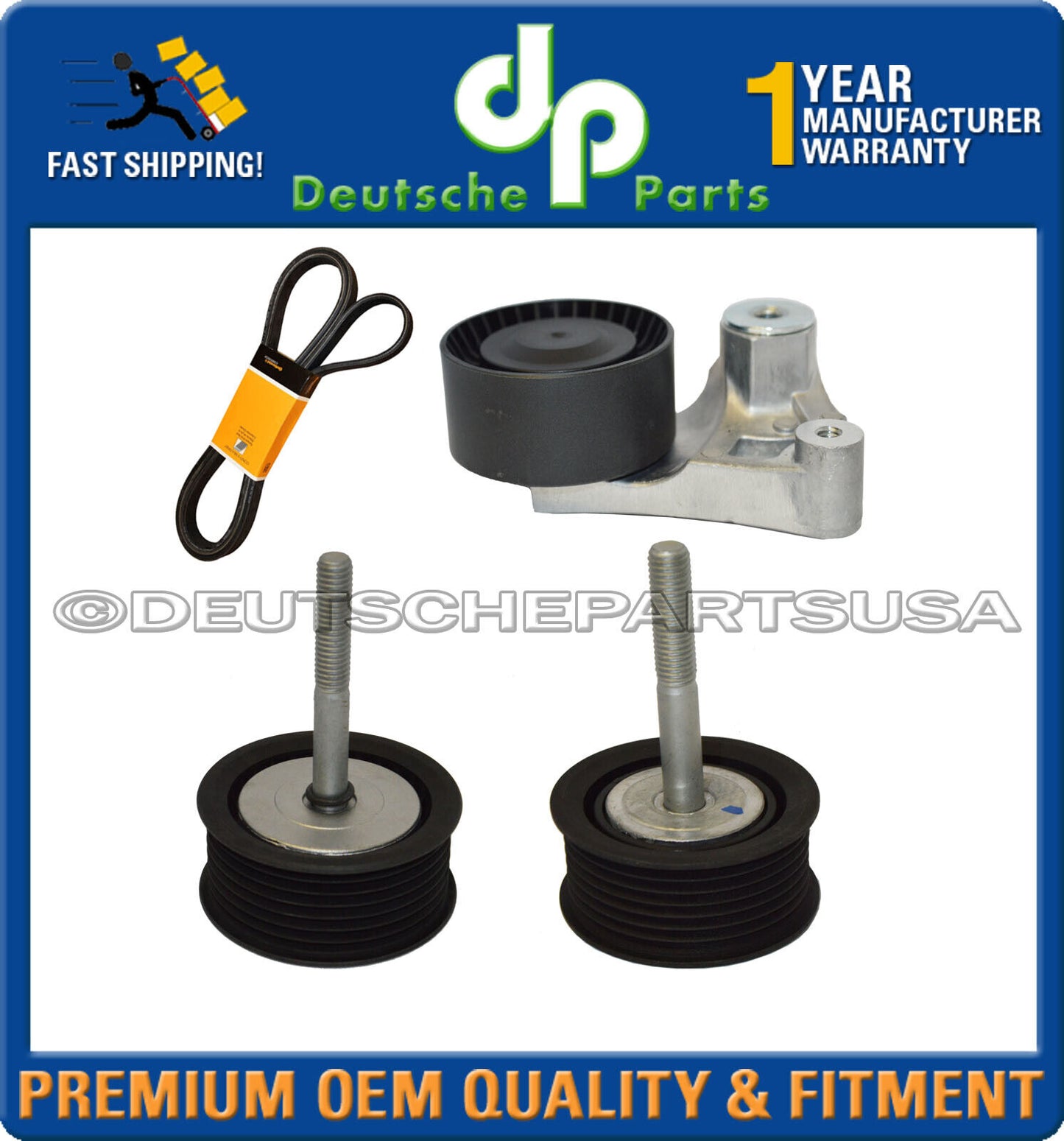 Porsche Cayenne Panamera Drive Belt Idler Pulley Belt Tensioner w/Arm Belt Set 4