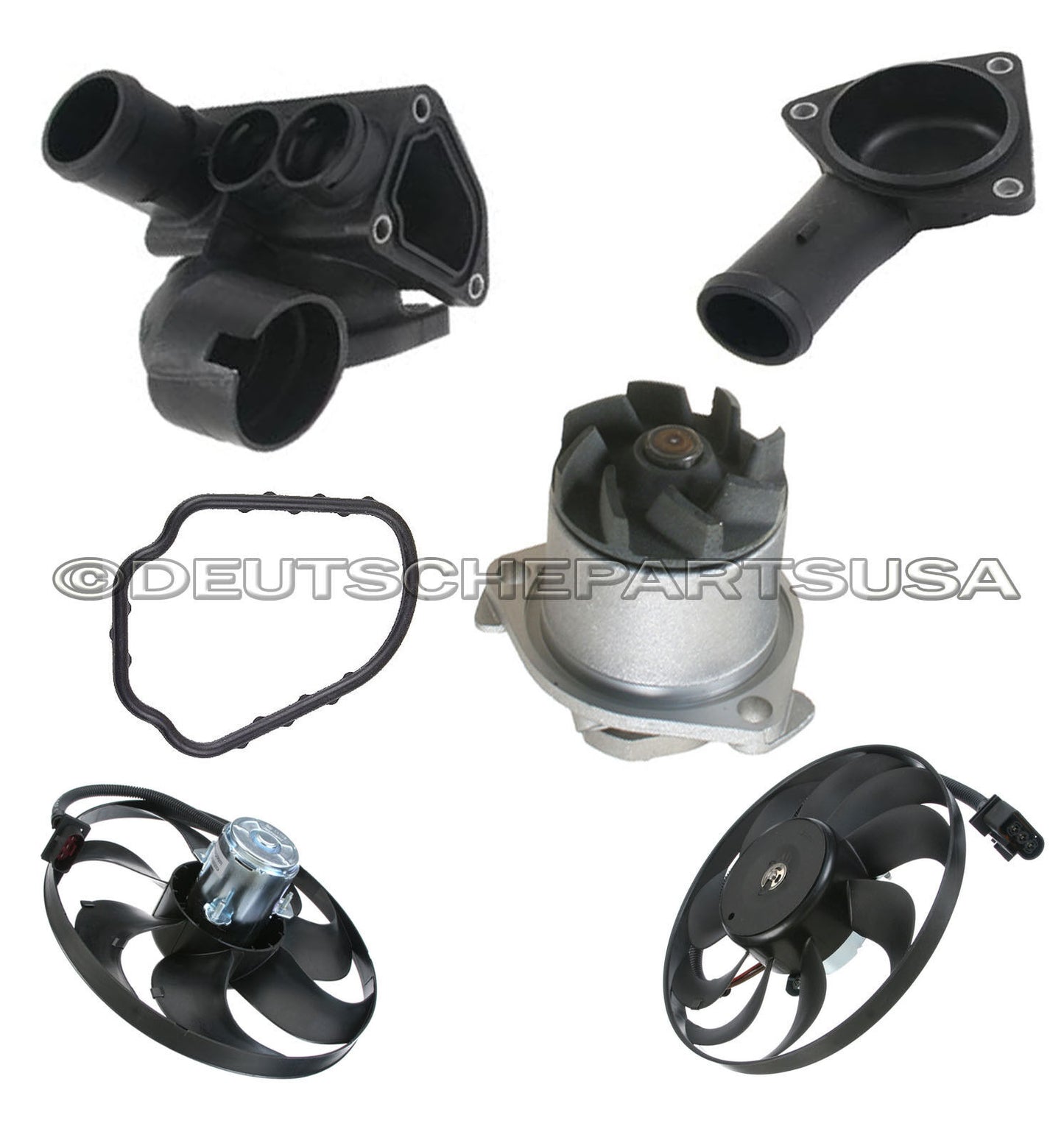 VW GOLF JETTA Thermostat Housing + Gasket + Cover + Auxiliary Fan 2 + Water Pump