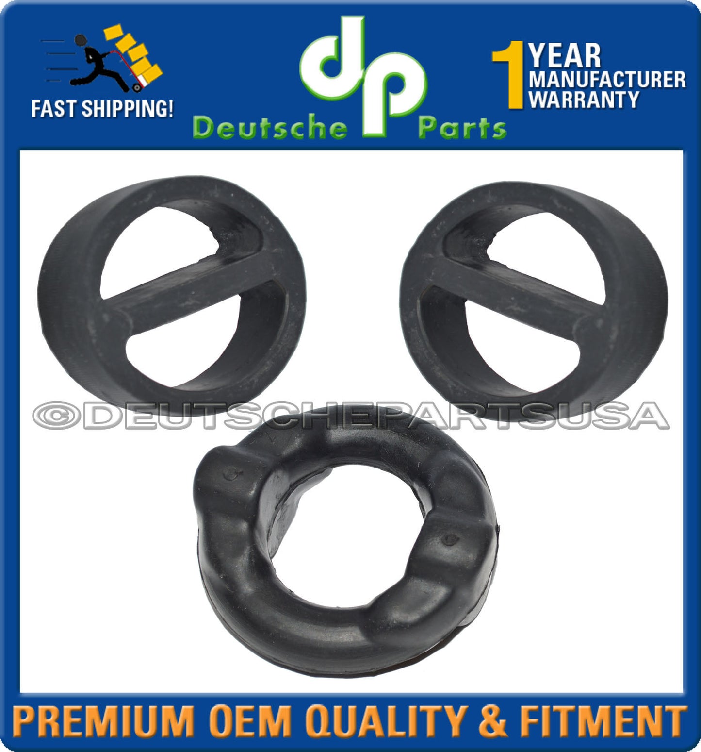 BMW E28 E30 Front & Rear Exhaust Muffler System Hanger KIT Donut Ring Set of 3