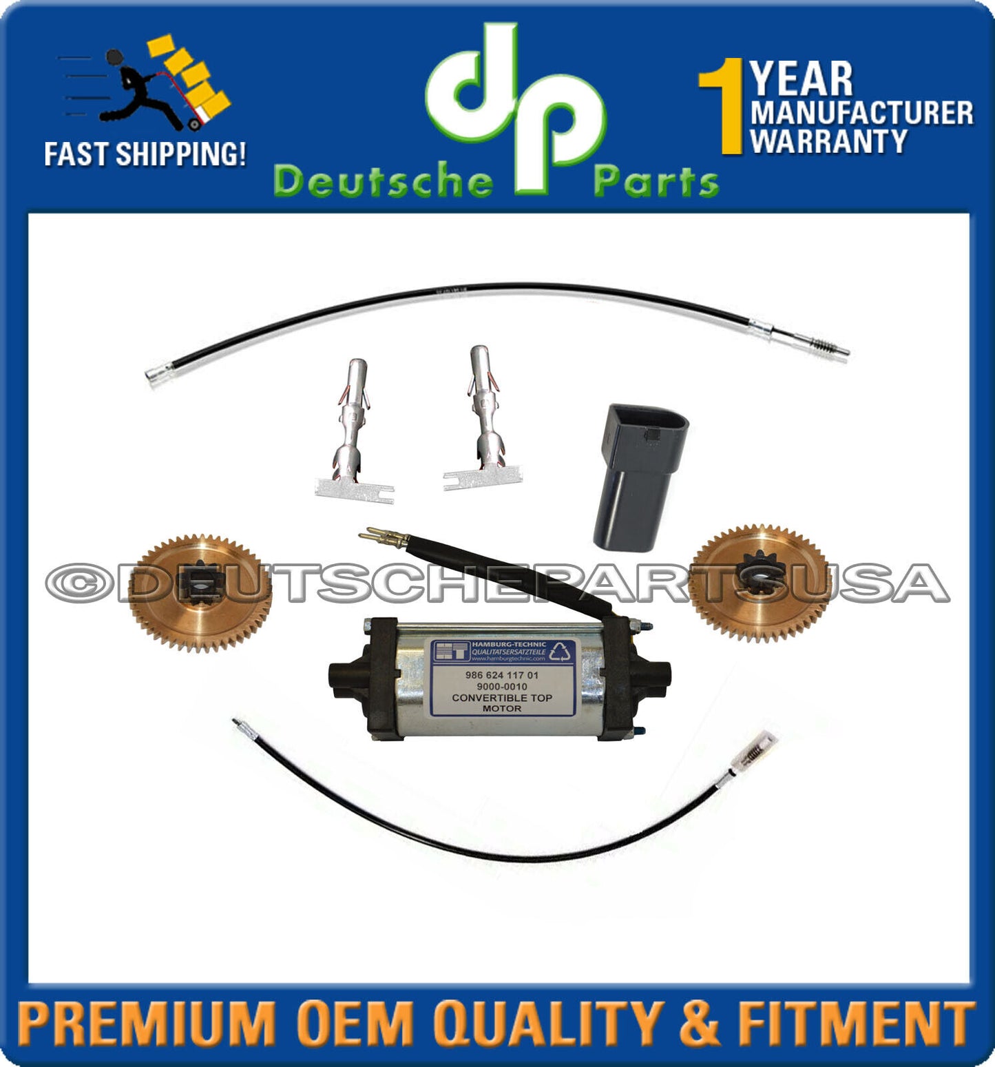 PORSCHE 911 CARRERA 964 993 CONVERTIBLE TOP MOTOR CABLE w/ GEAR CONNECTORS Set