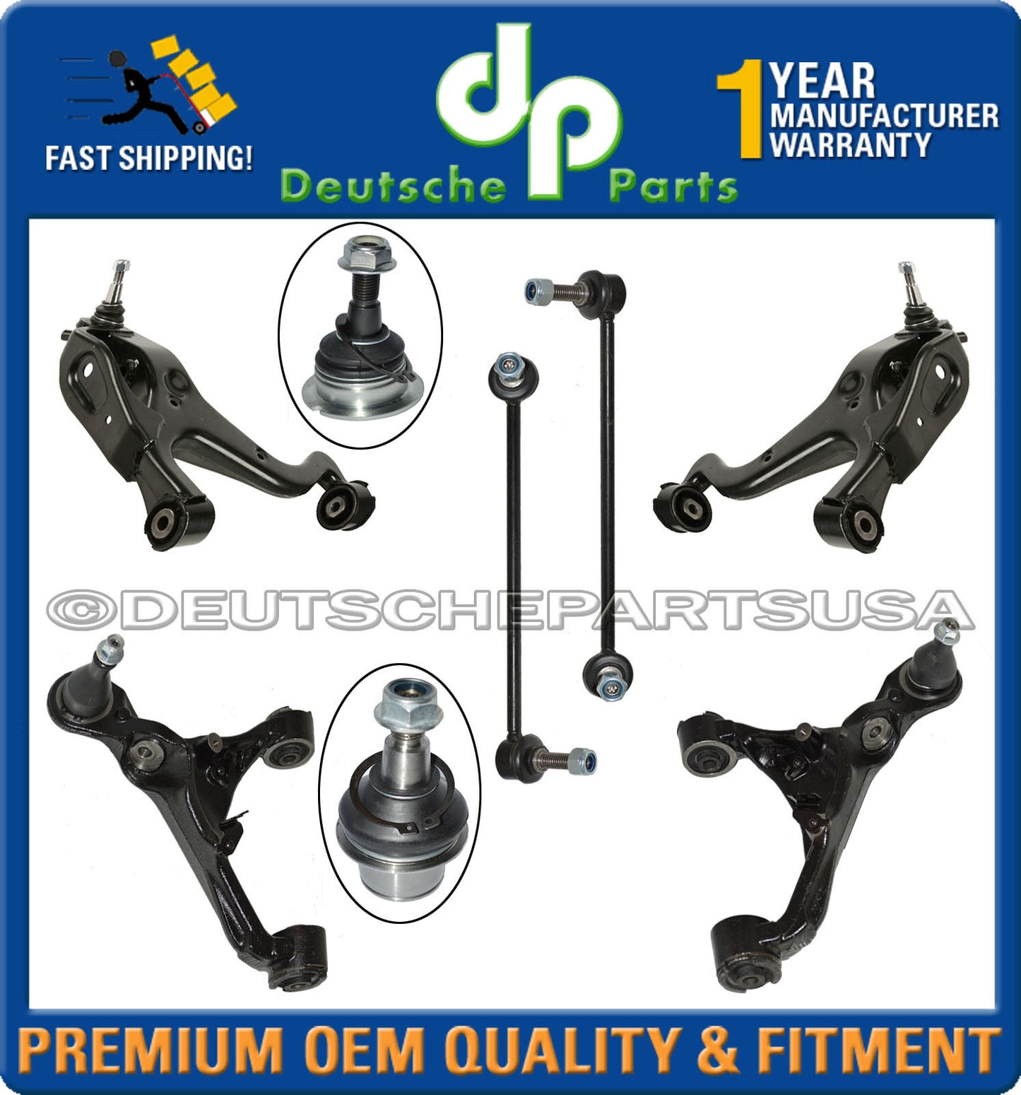 LAND RANGE ROVER SPORT SUSPENSION FRONT LOWER UPPER CONTROL ARM BALL JOINT SET10
