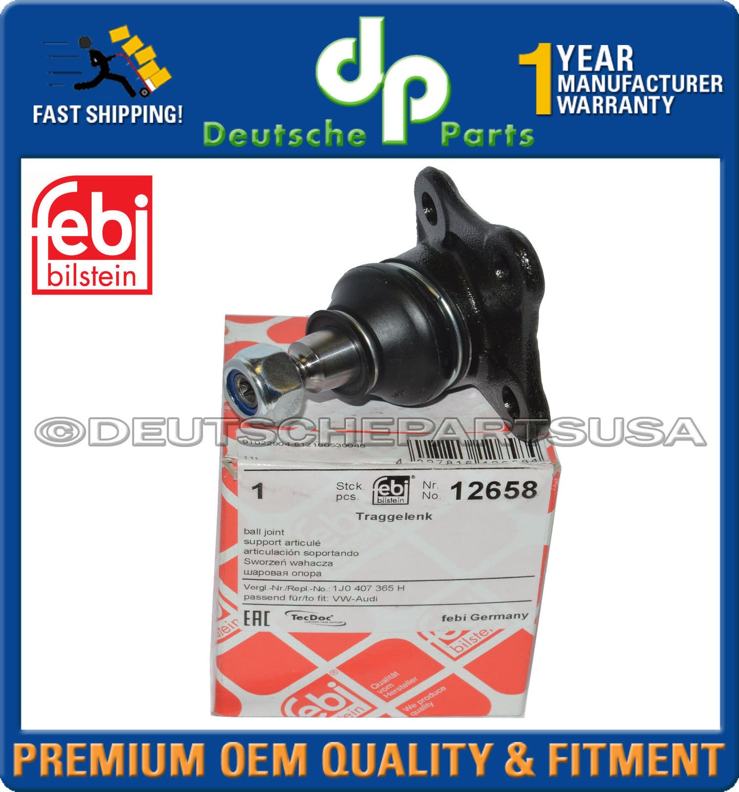 VW Golf Beetle Jetta Front LEFT Suspension Ball Joint FEBI 1J0 407 365H