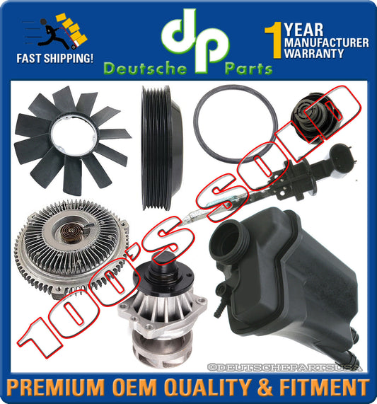 WATER PUMP PULLEY FAN BLADE CLUTCH EXPANSION TANK SENSOR CAP KIT  for BMW E39