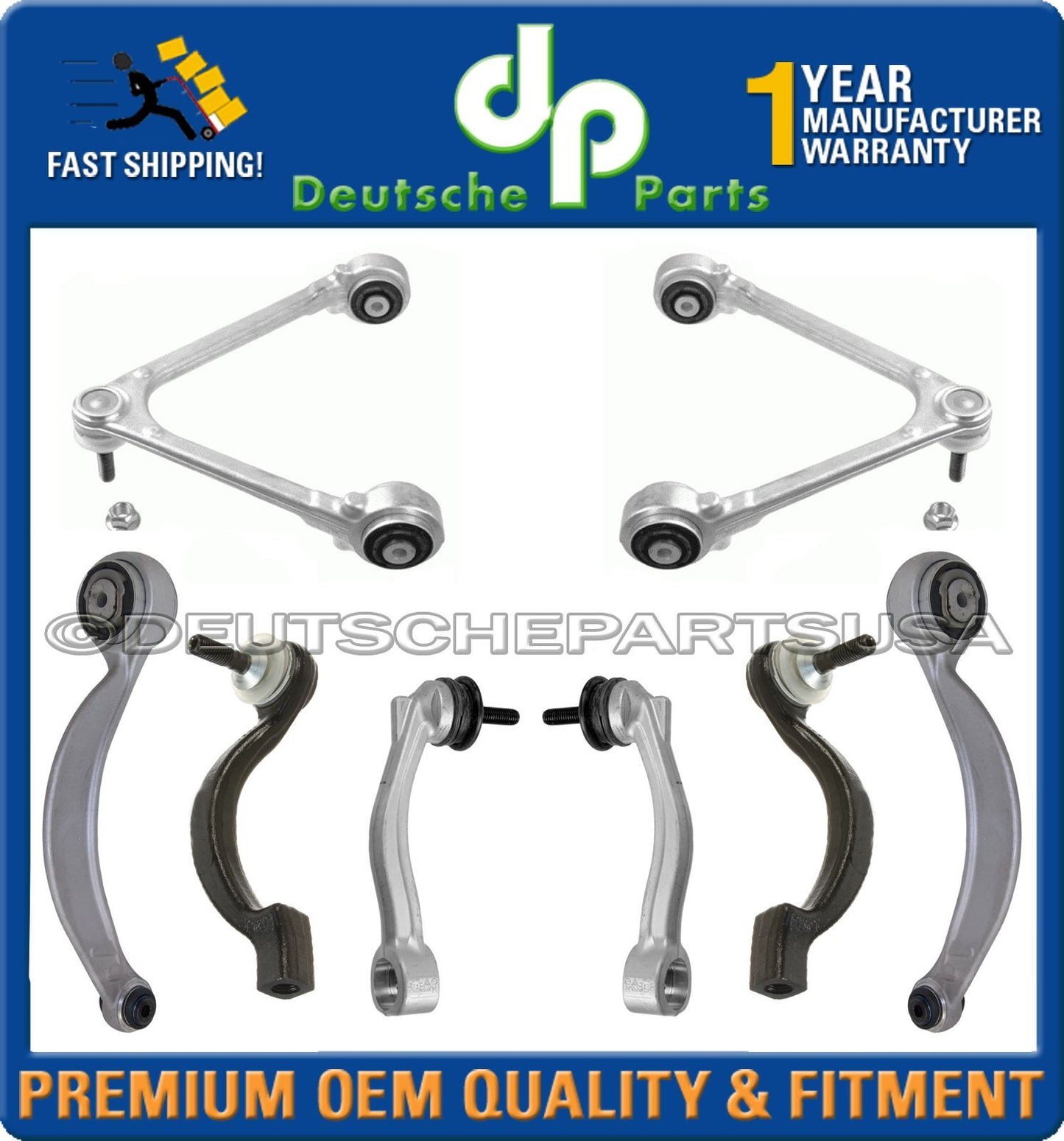 JAGUAR S UPPER + LOWER CONTROL ARM BALL JOINT BUSHING Tie Rod Sway Bar Link 8 pc